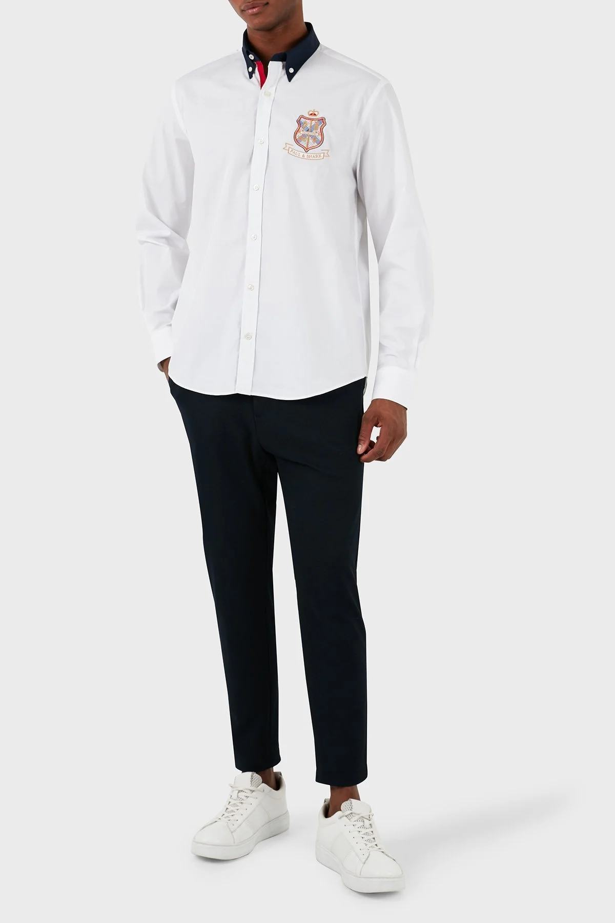 Paul & Shark Logolu Düğmeli Yaka % 100 Pamuk Erkek Gömlek 23413306J 010 BEYAZ - 3