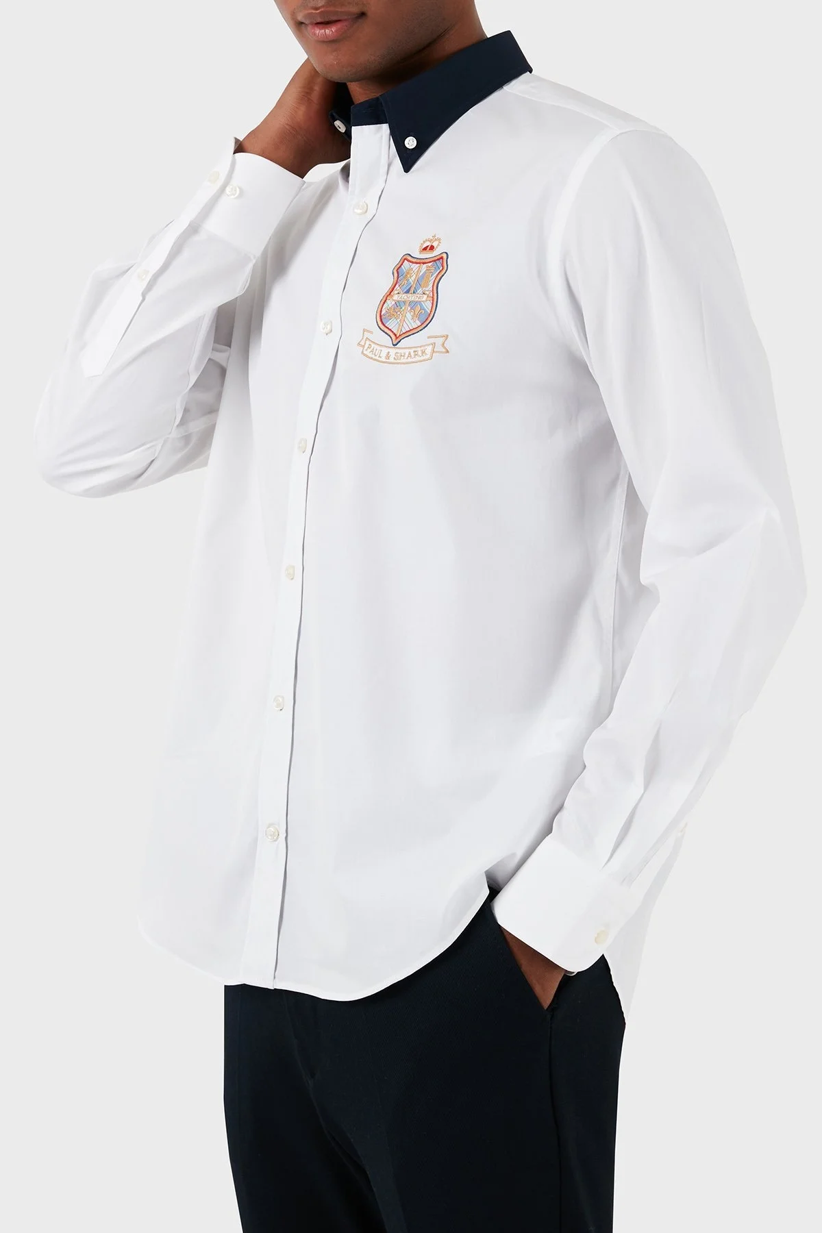 Paul & Shark Logolu Düğmeli Yaka % 100 Pamuk Erkek Gömlek 23413306J 010 BEYAZ - 4