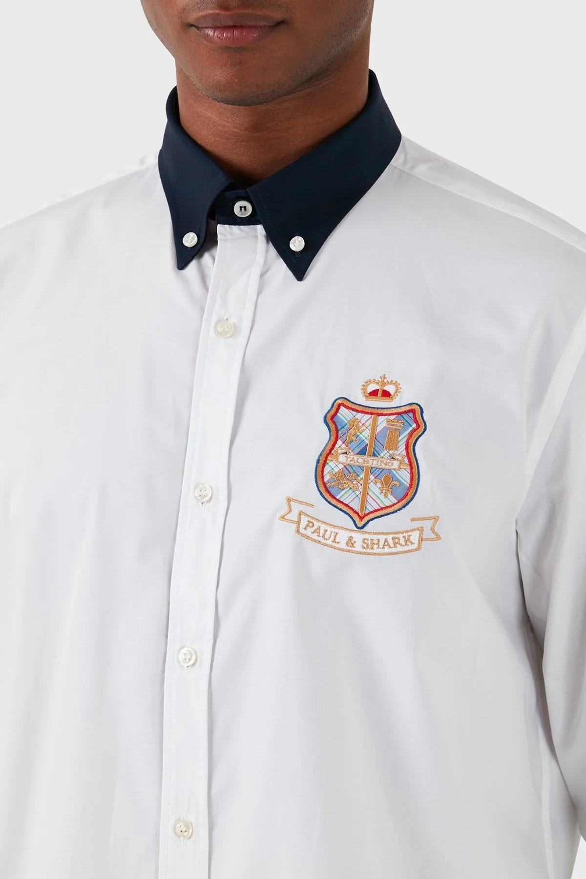 Paul & Shark Logolu Düğmeli Yaka % 100 Pamuk Erkek Gömlek 23413306J 010 BEYAZ - 5