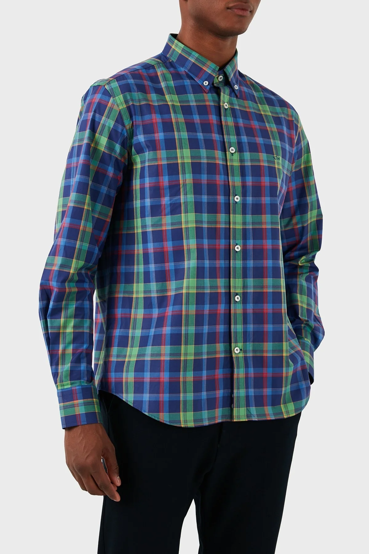 Paul & Shark Logolu Kareli % 100 Pamuk Erkek Gömlek 23413194J 001 MAVİ-YEŞİL - 2