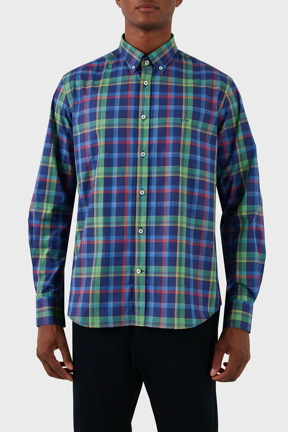 Paul & Shark Logolu Kareli % 100 Pamuk Erkek Gömlek 23413194J 001 MAVİ-YEŞİL - 4