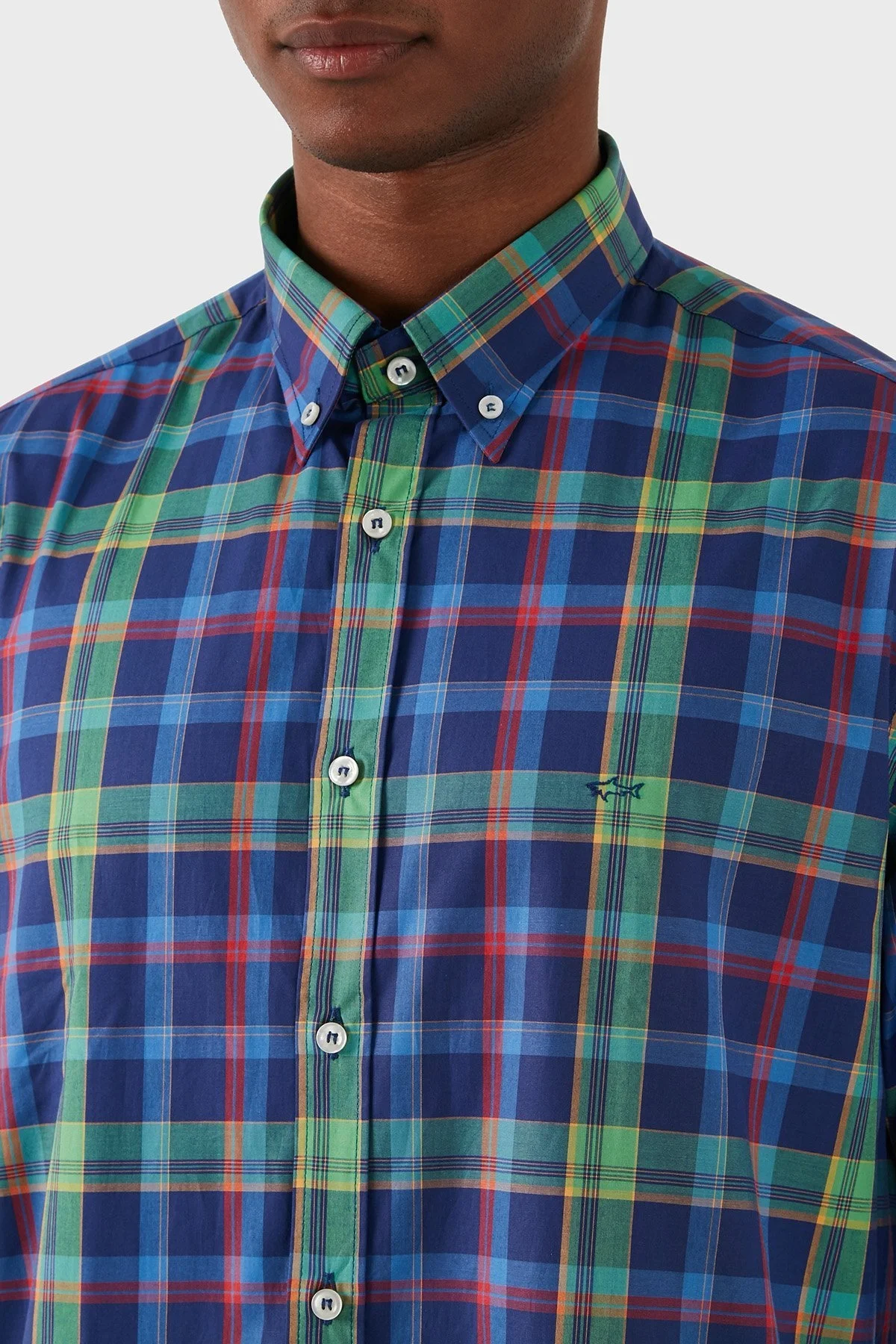 Paul & Shark Logolu Kareli % 100 Pamuk Erkek Gömlek 23413194J 001 MAVİ-YEŞİL - 5