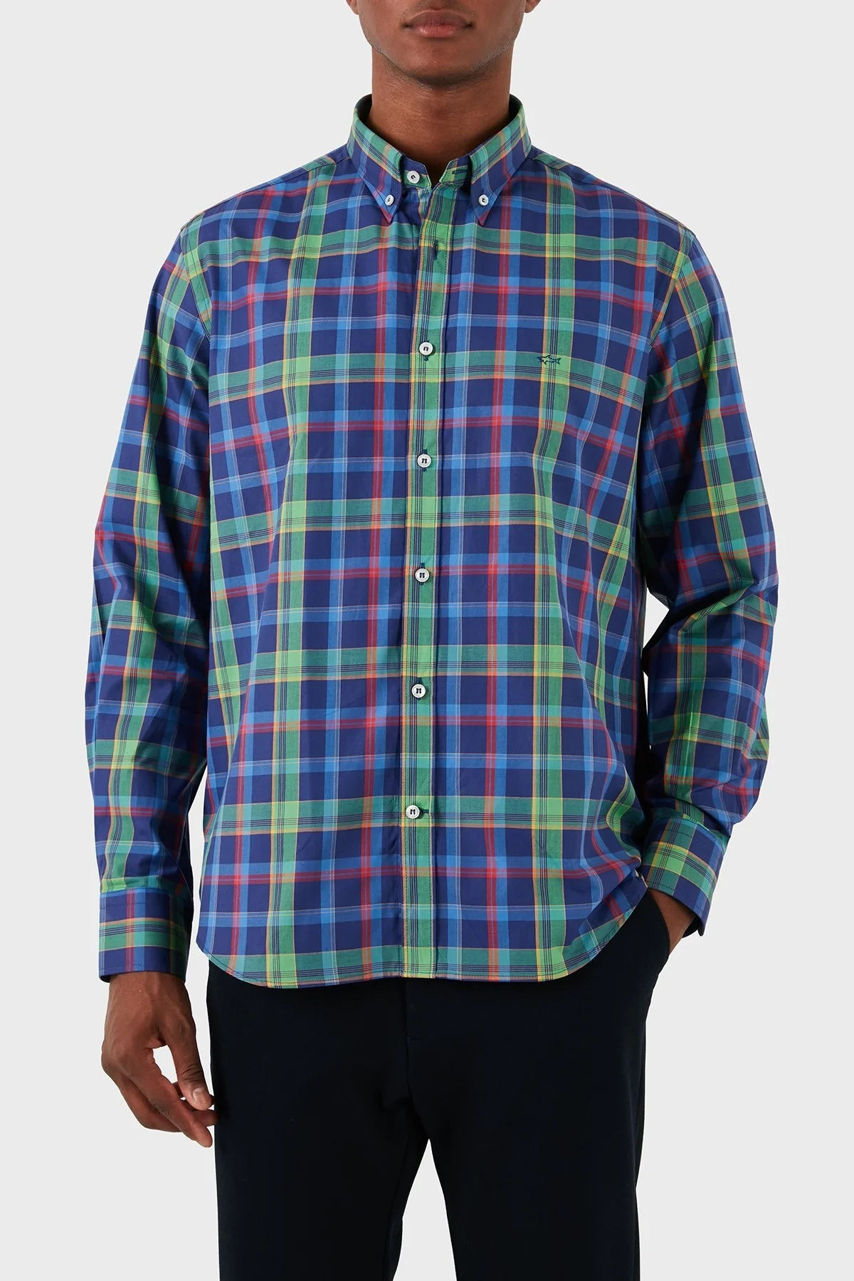 Paul & Shark Logolu Kareli % 100 Pamuk Erkek Gömlek 23413194J 001 MAVİ-YEŞİL - 6