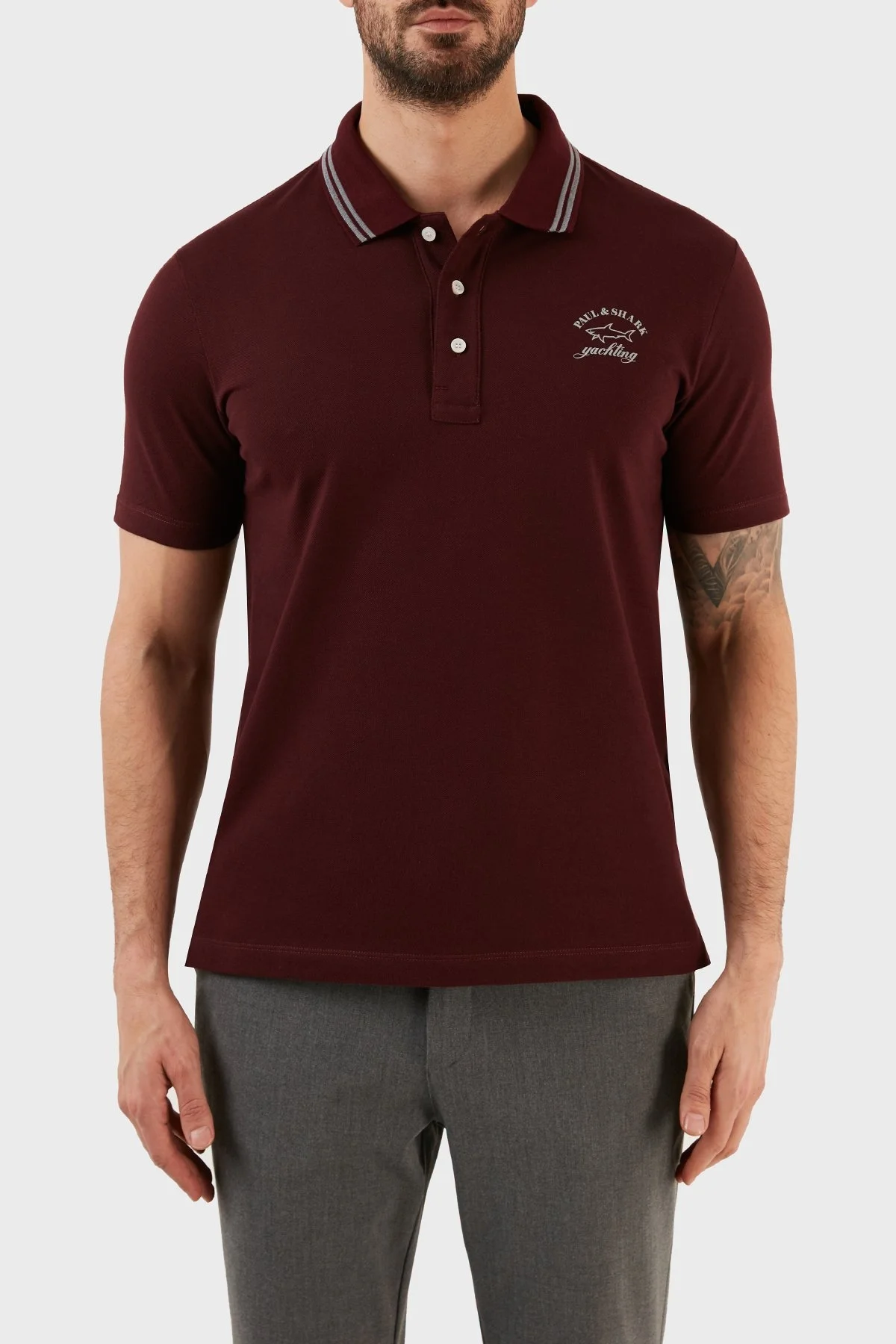 Paul & Shark Organik Pamuklu Regular Fit Düğmeli Erkek Polo T Shirt 12311734 411 BORDO - 1