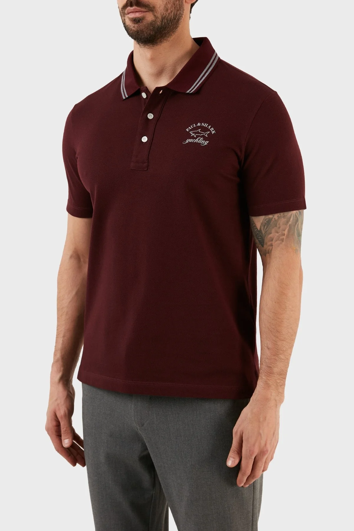 Paul & Shark Organik Pamuklu Regular Fit Düğmeli Erkek Polo T Shirt 12311734 411 BORDO - 2