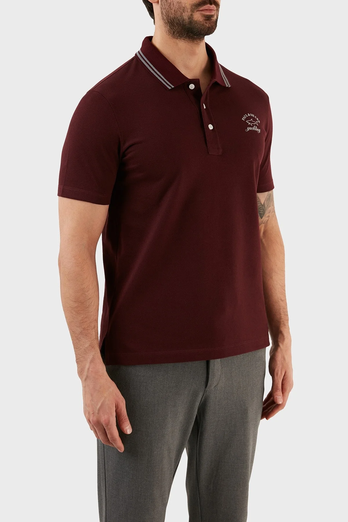 Paul & Shark Organik Pamuklu Regular Fit Düğmeli Erkek Polo T Shirt 12311734 411 BORDO - 3