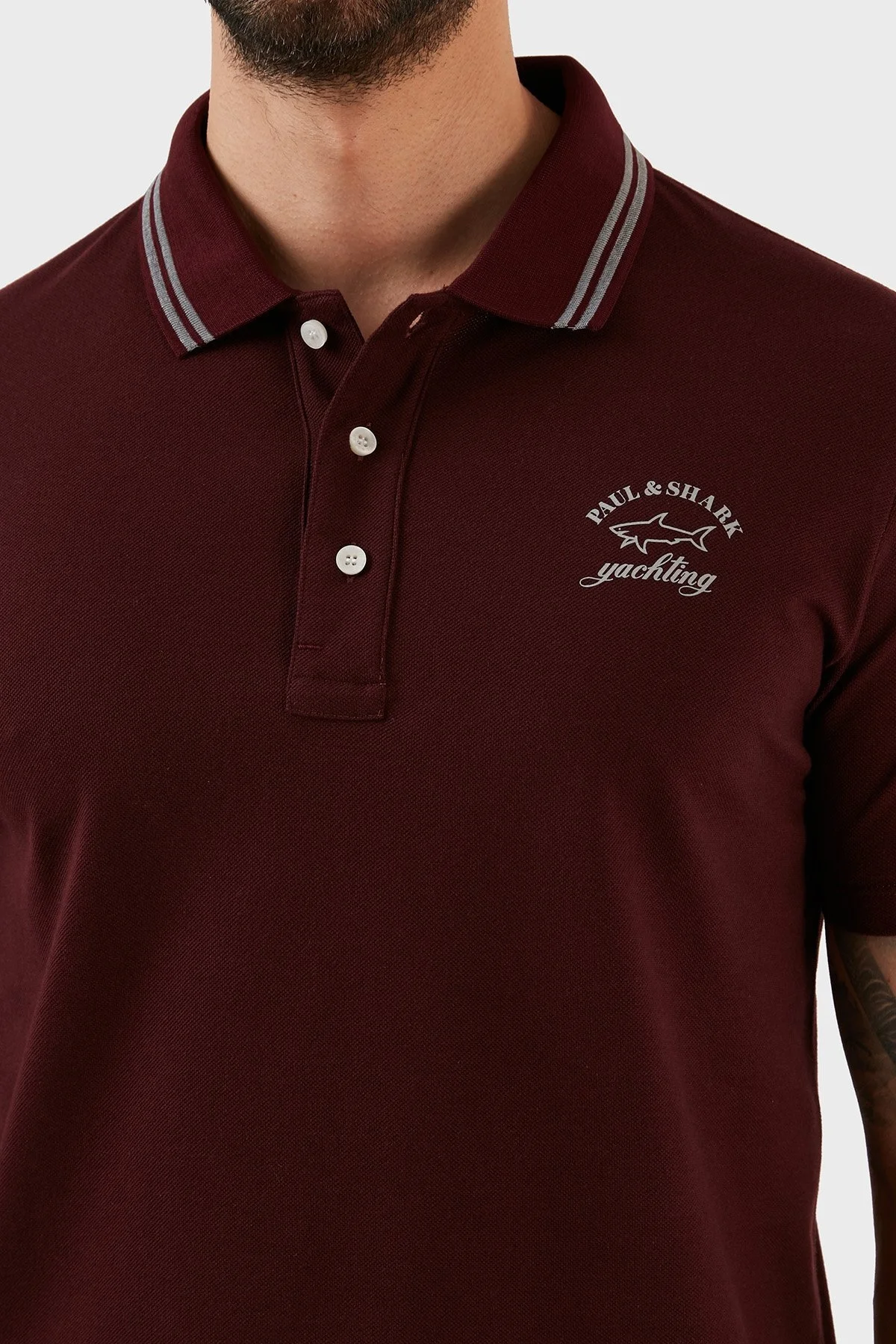 Paul & Shark Organik Pamuklu Regular Fit Düğmeli Erkek Polo T Shirt 12311734 411 BORDO - 5