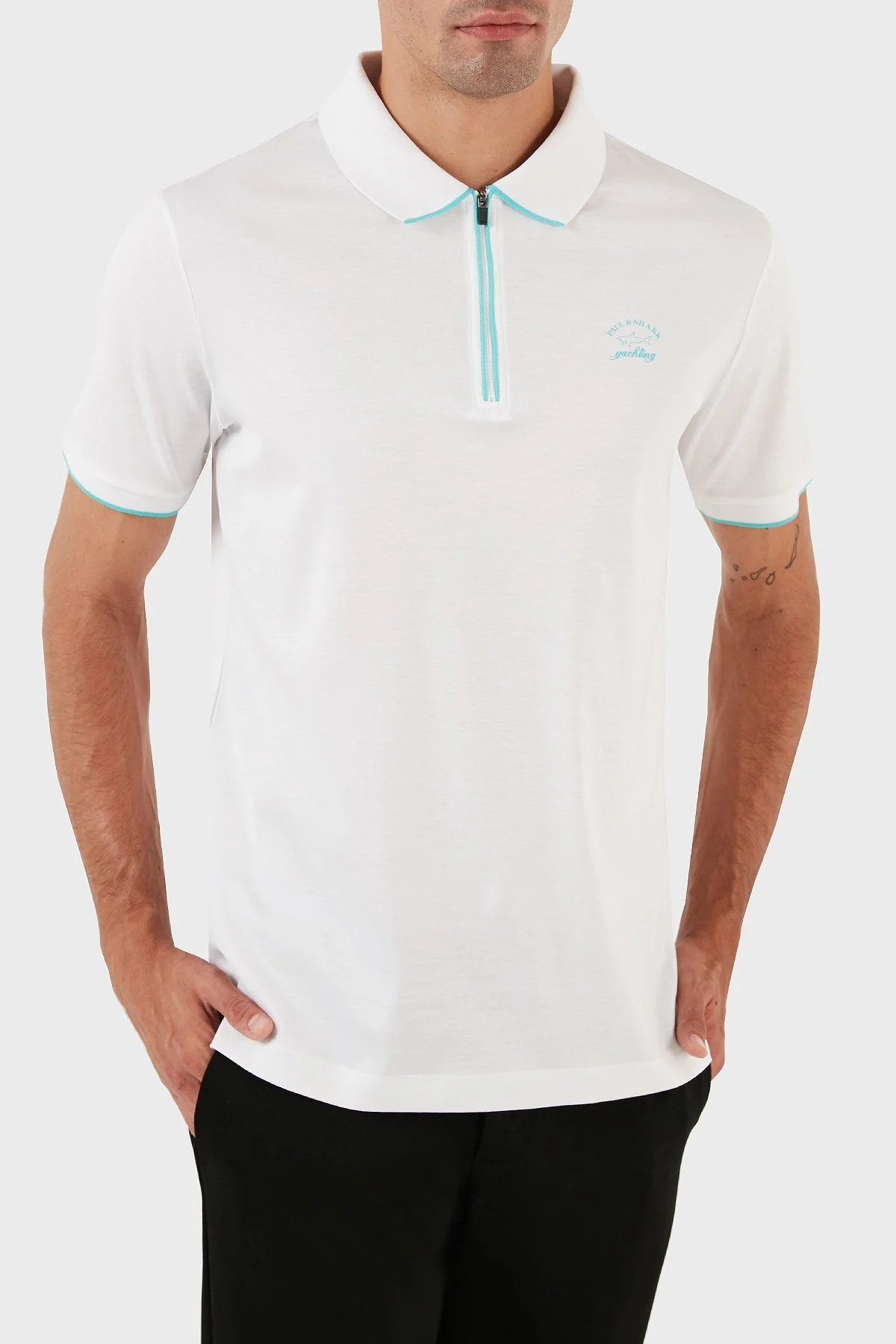 Paul & Shark Pamuklu Regular Fit Fermuarlı Erkek Polo Yaka T Shirt 23411287 010 BEYAZ - 7