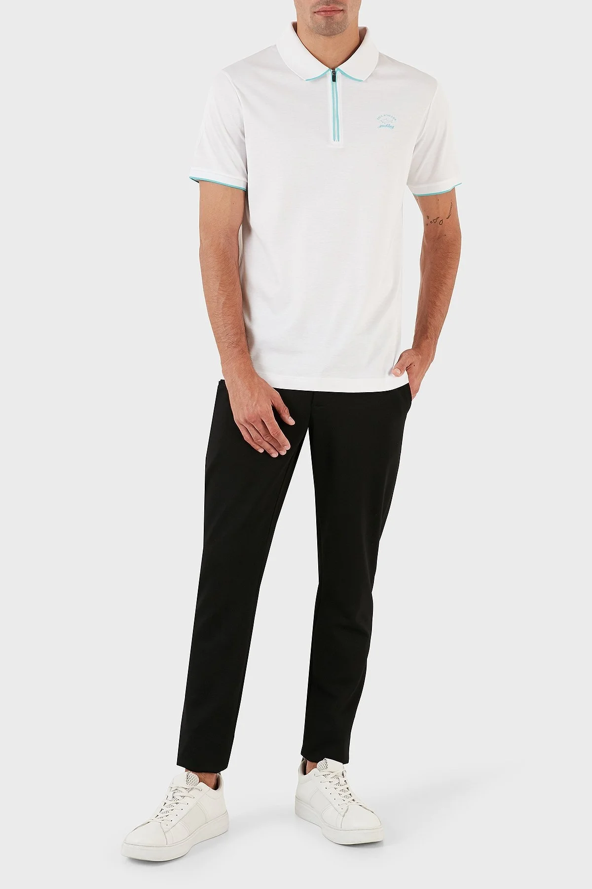 Paul & Shark Pamuklu Regular Fit Fermuarlı Erkek Polo Yaka T Shirt 23411287 010 BEYAZ - 9
