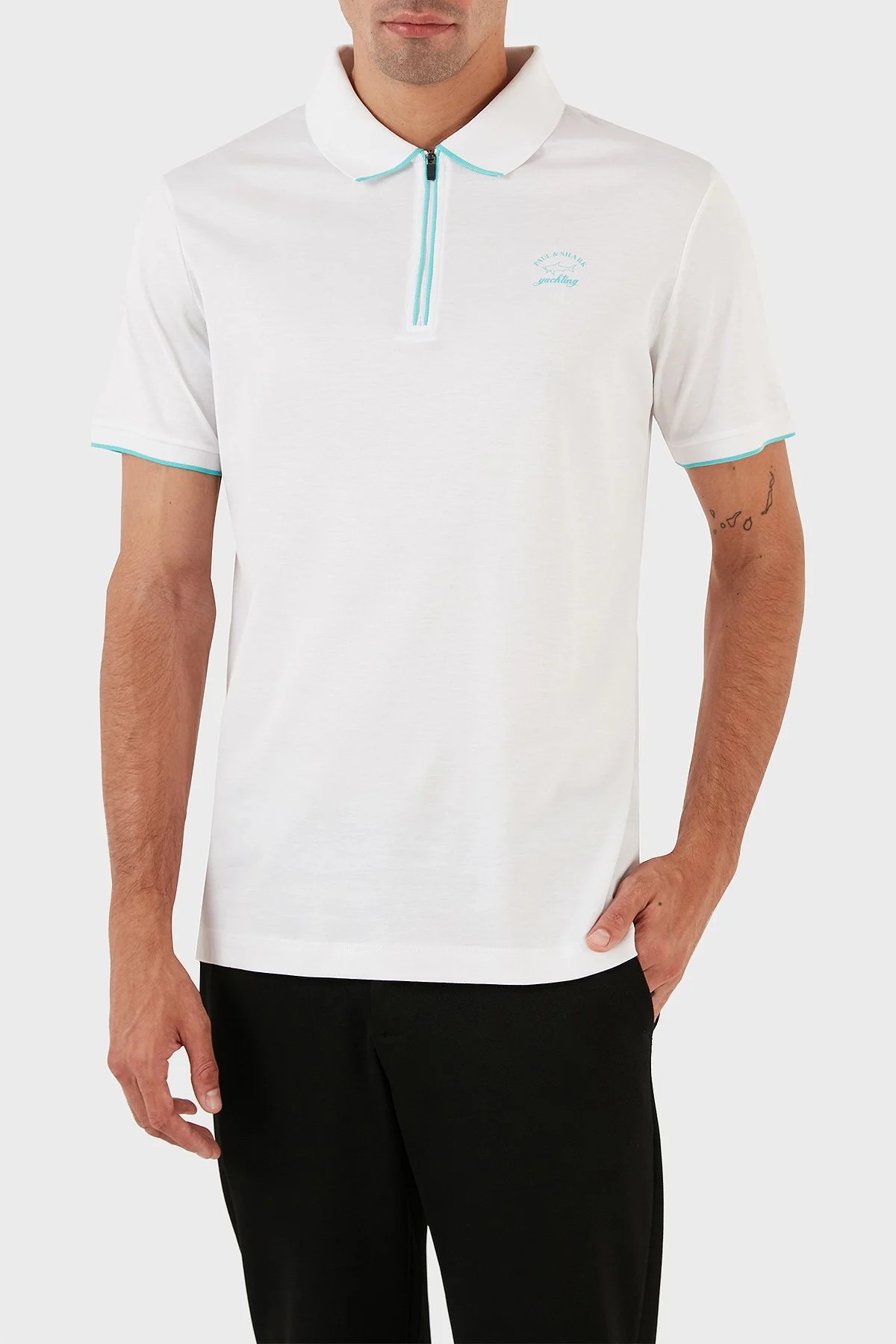 Paul & Shark Pamuklu Regular Fit Fermuarlı Erkek Polo Yaka T Shirt 23411287 010 BEYAZ - 1