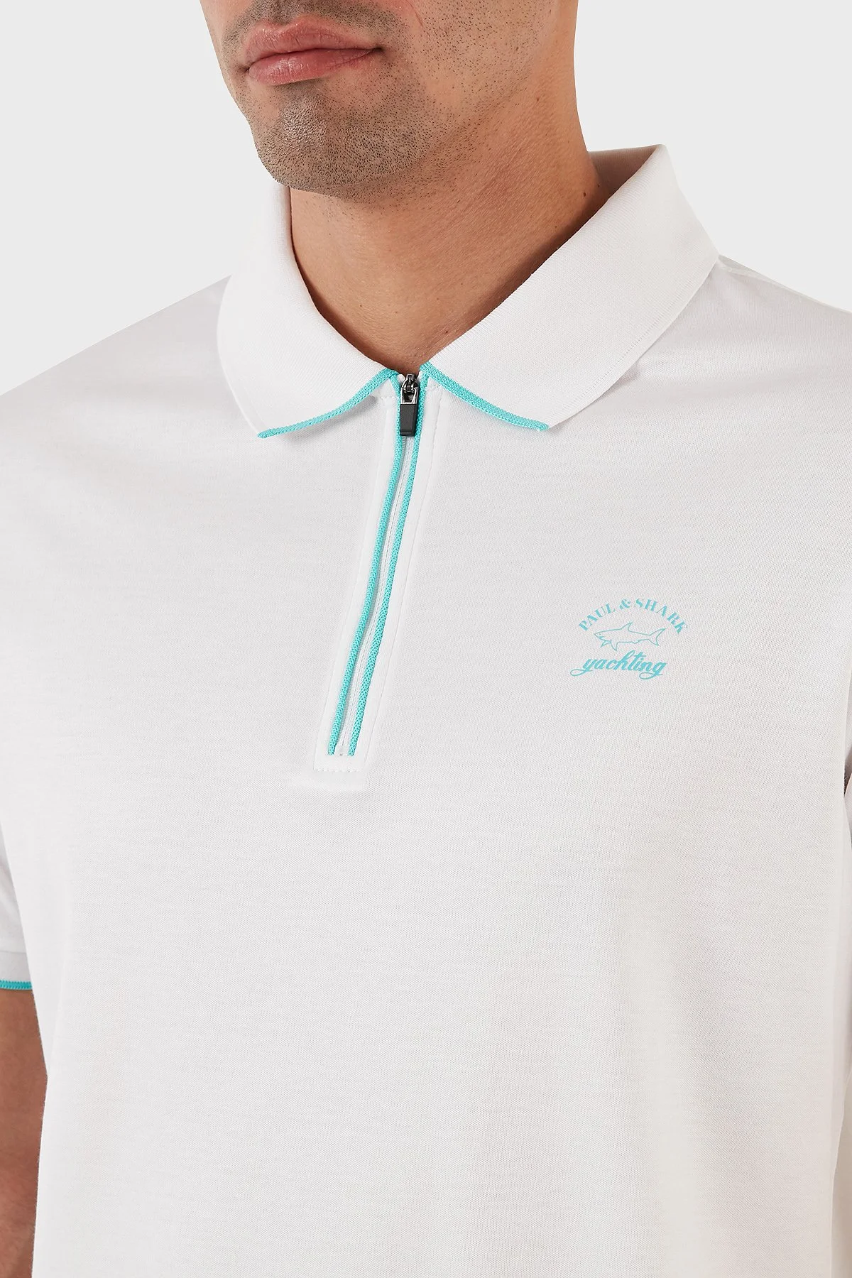 Paul & Shark Pamuklu Regular Fit Fermuarlı Erkek Polo Yaka T Shirt 23411287 010 BEYAZ - 5