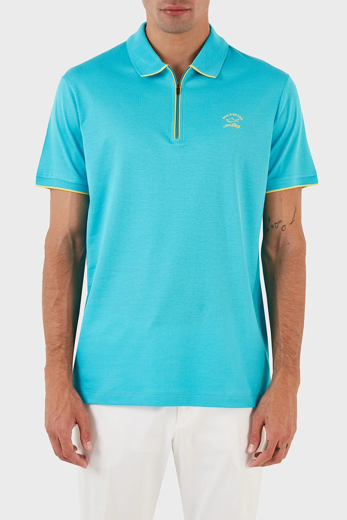 Paul & Shark Pamuklu Regular Fit Fermuarlı Erkek Polo Yaka T Shirt 23411287 750 TURKUAZ - 1