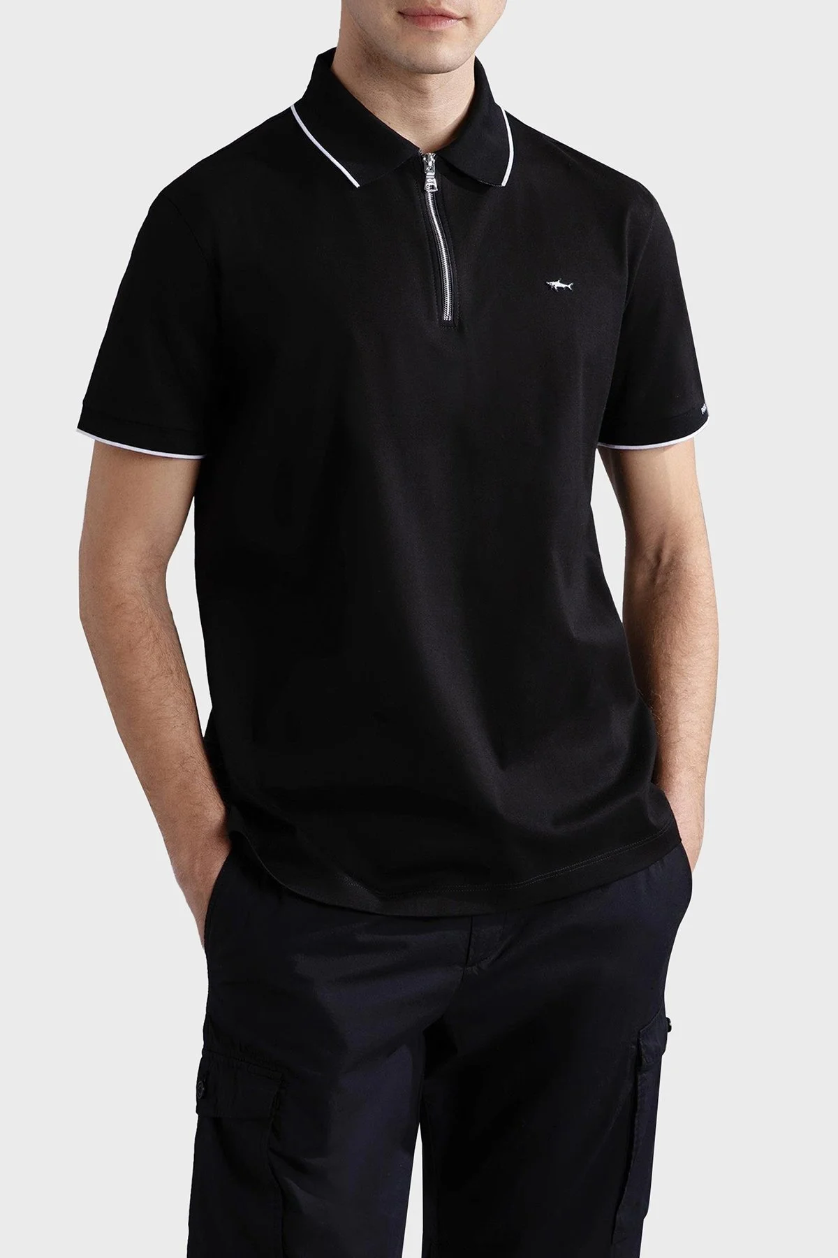 Paul & Shark Pamuklu Regular Fit Yarım Fermuarlı Erkek Polo Yaka T Shirt 24411319 011 SİYAH - 1
