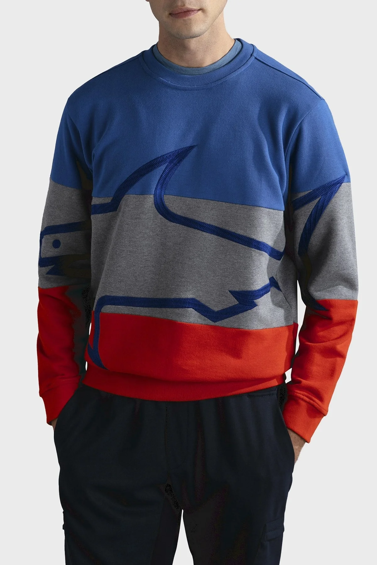 Paul & Shark Renk Bloklu % 100 Pamuk Bisiklet Yaka Oversize Erkek Sweat 13311954 410 MAVİ - 1