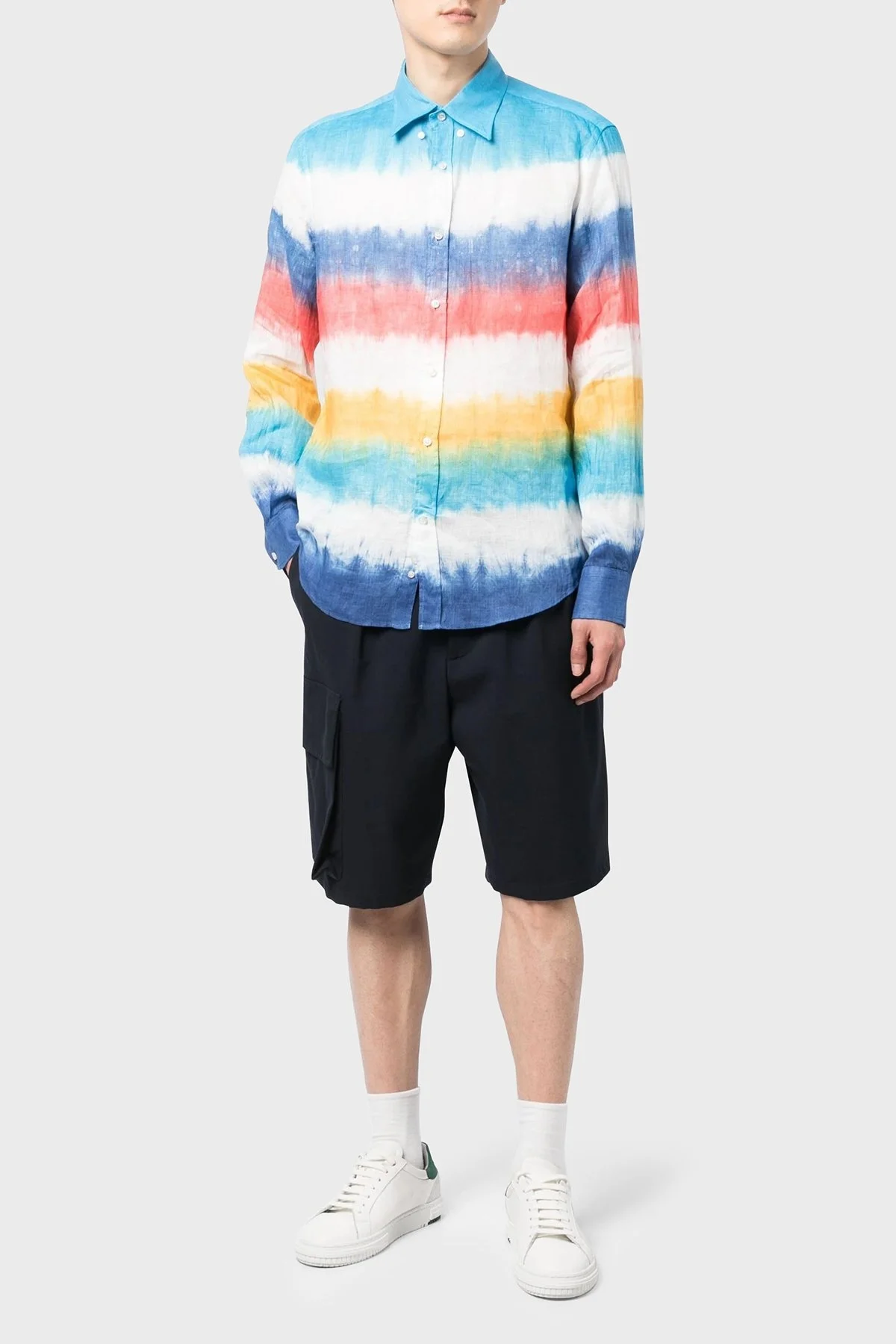 Paul & Shark Renk Bloklu Düğmeli Yaka % 100 Keten Erkek Gömlek 23413244J 100 MAVİ - 1