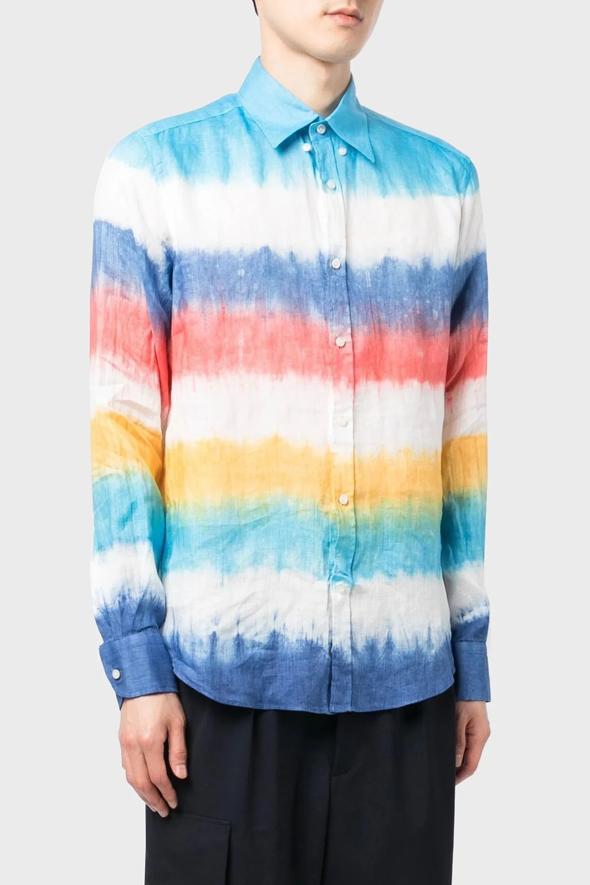 Paul & Shark Renk Bloklu Düğmeli Yaka % 100 Keten Erkek Gömlek 23413244J 100 MAVİ - 2