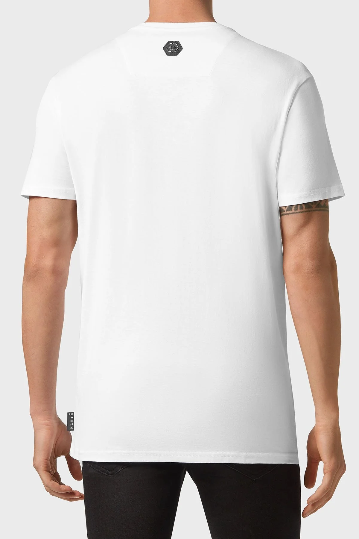 Philipp Plein % 100 Pamuk Loose Fit Taşlı Logolu Erkek T Shirt MTK5082 PJY002N 01 BEYAZ - 7