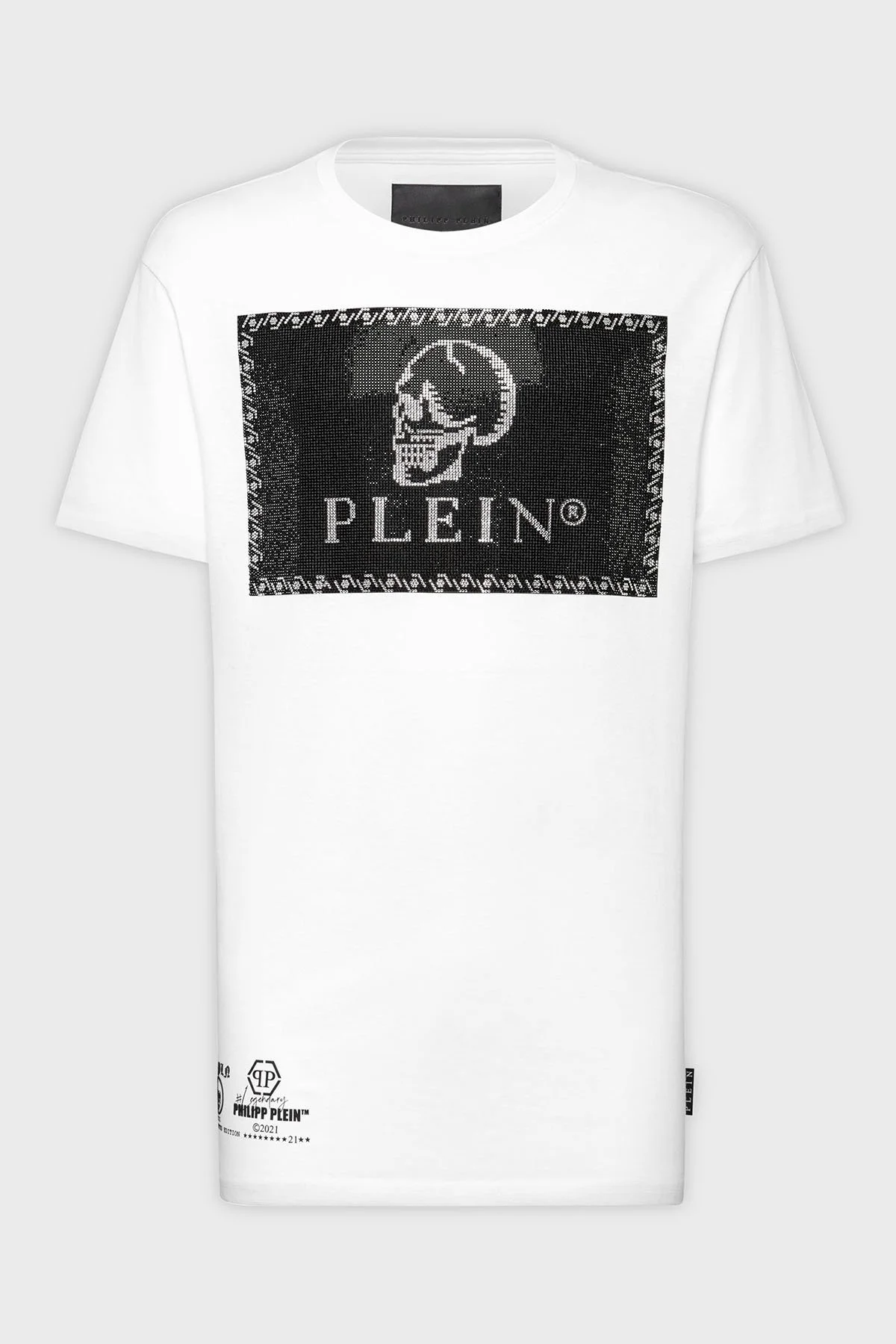 Philipp Plein % 100 Pamuk Loose Fit Taşlı Logolu Erkek T Shirt MTK5082 PJY002N 01 BEYAZ - 8