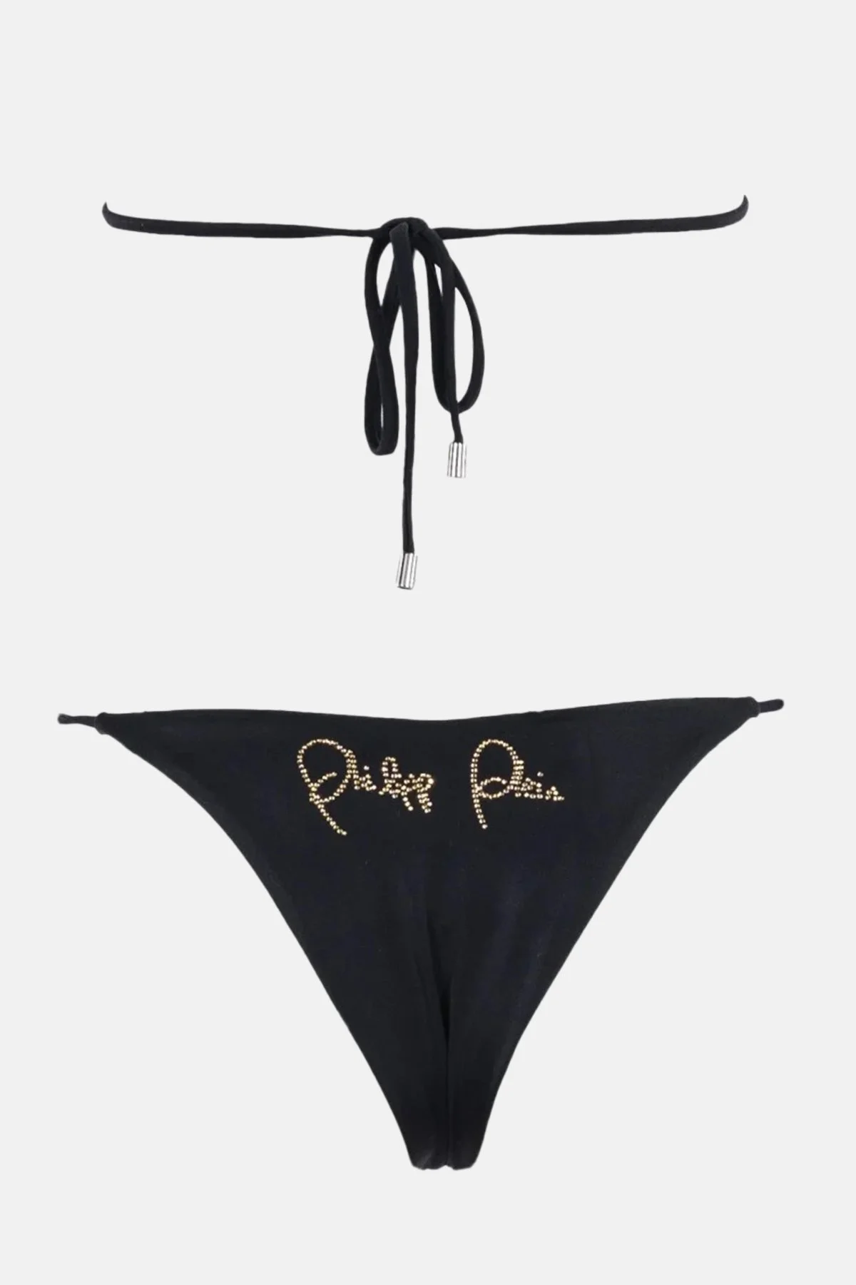 Philipp Plein İpli Bağlamalı Taş Süslemeli Logolu Bayan Bikini CDPPT1099 SİYAH - 5