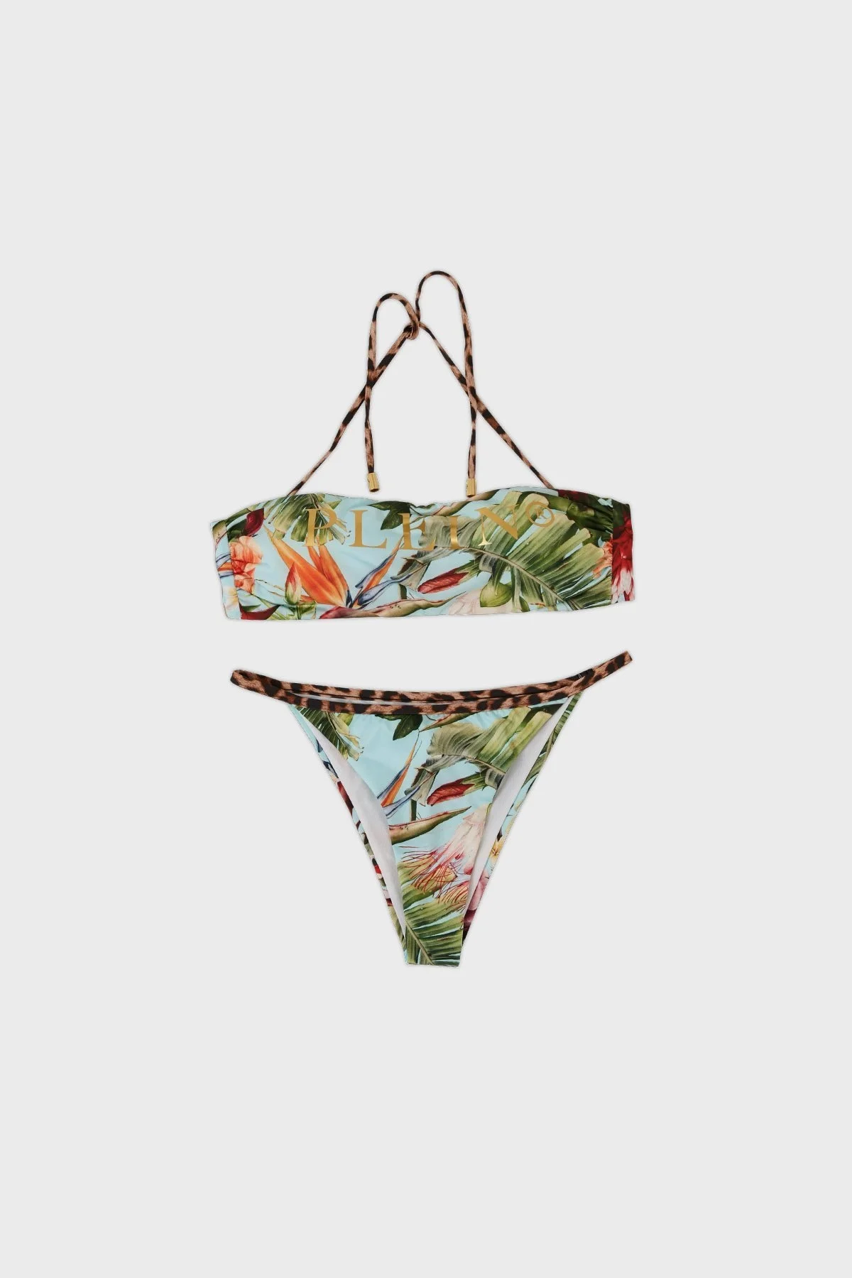 Philipp Plein Logo Baskılı Boyundan Bağlamalı Bayan Bikini CDPPF0681 MAVİ - 1