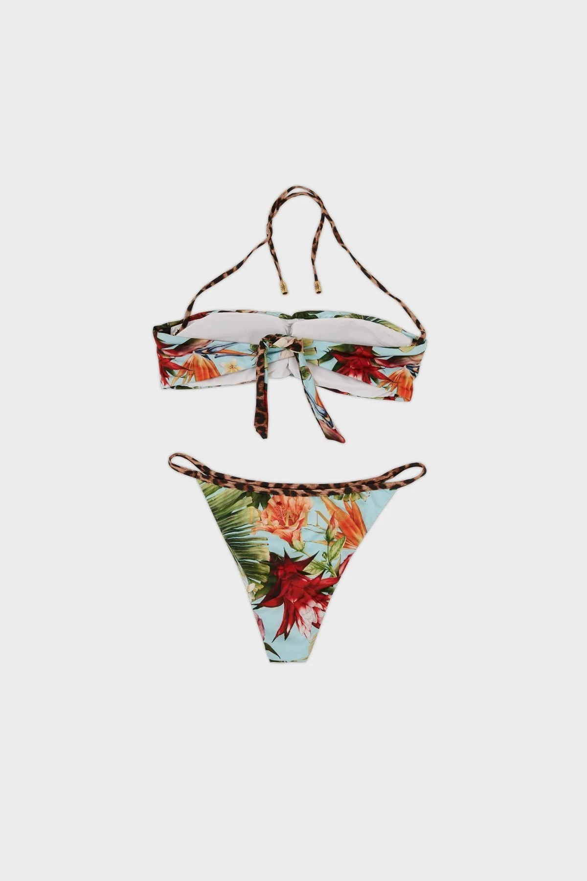 Philipp Plein Logo Baskılı Boyundan Bağlamalı Bayan Bikini CDPPF0681 MAVİ - 2