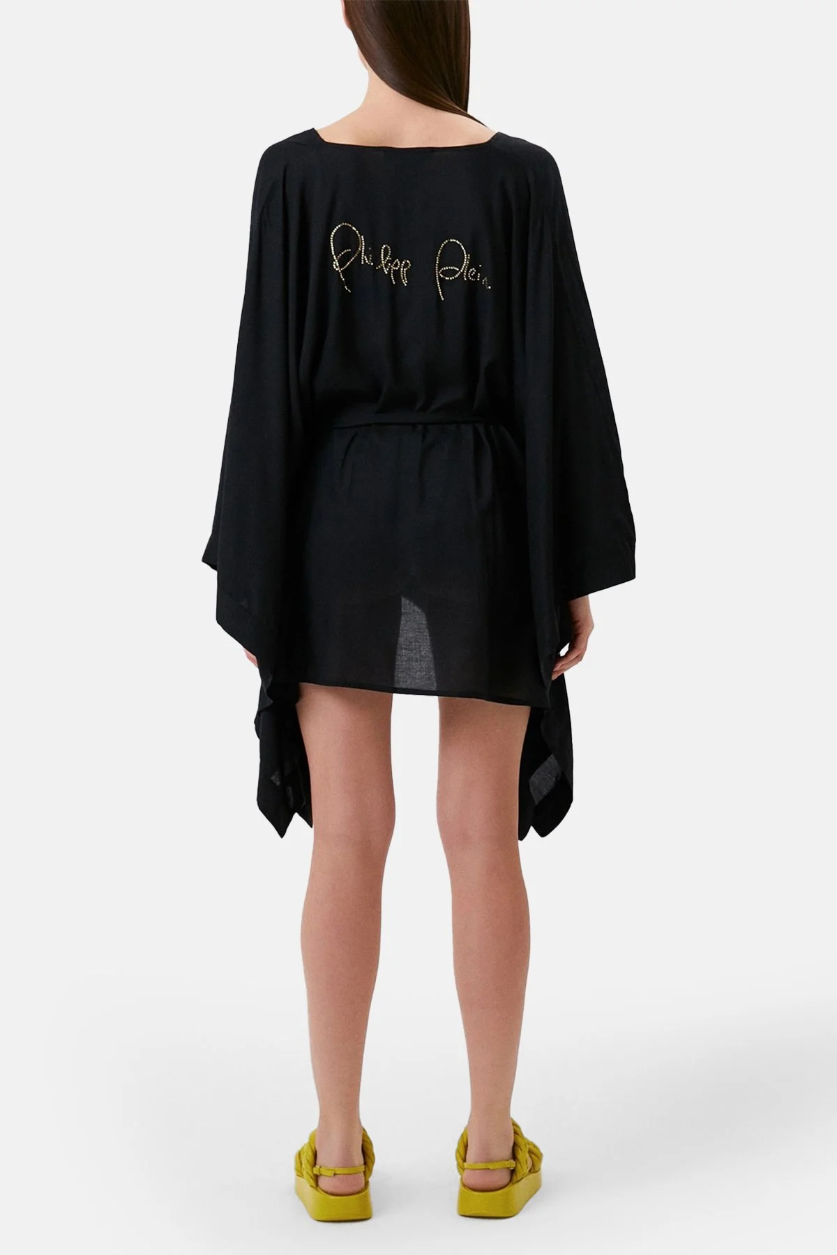 Philipp Plein Logolu Belden Bağlamalı Regular Fit Kimono Kaftan Kadın Pareo DMPPK0299 SİYAH - 3