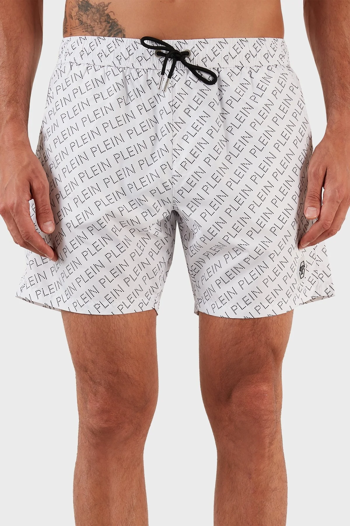 Philipp Plein Logolu Deniz Şortu Belden Bağlamalı Erkek Mayo Short CUPP13M0101 BEYAZ - 2