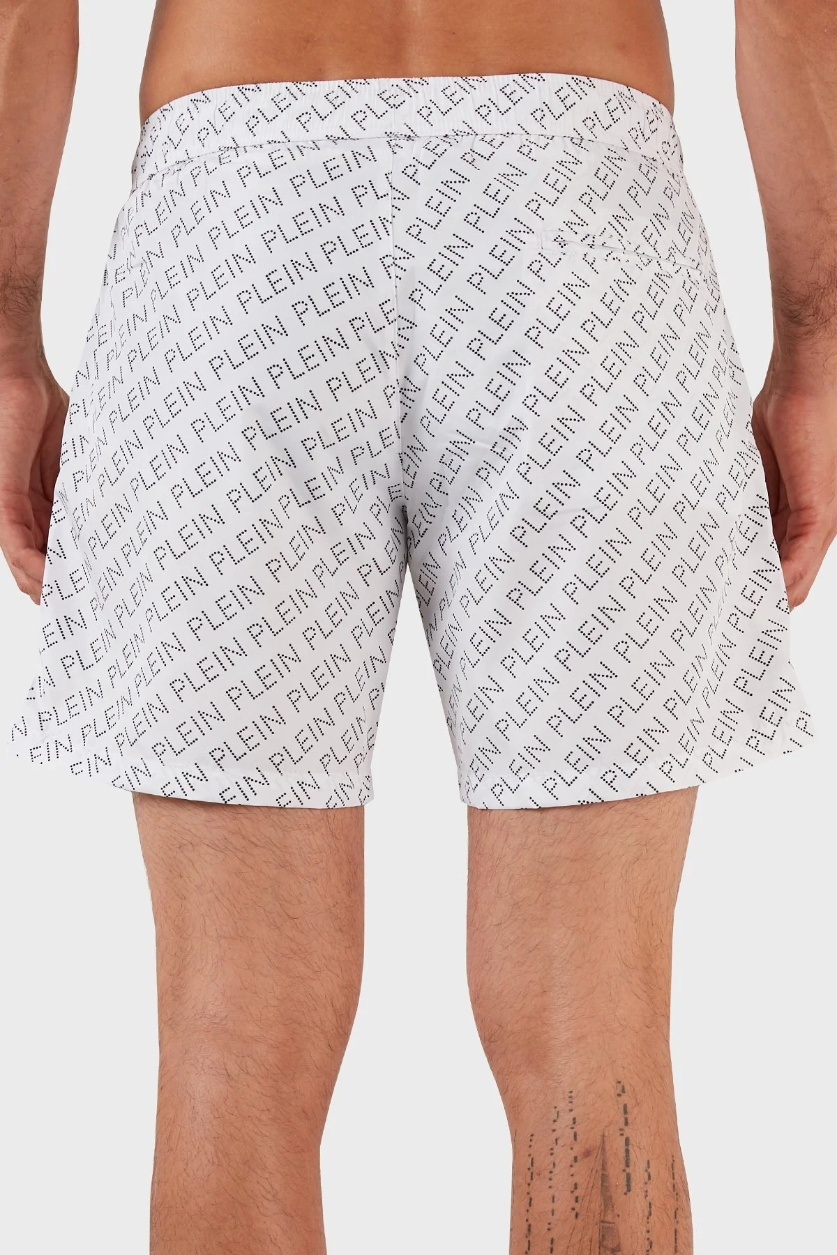 Philipp Plein Logolu Deniz Şortu Belden Bağlamalı Erkek Mayo Short CUPP13M0101 BEYAZ - 5