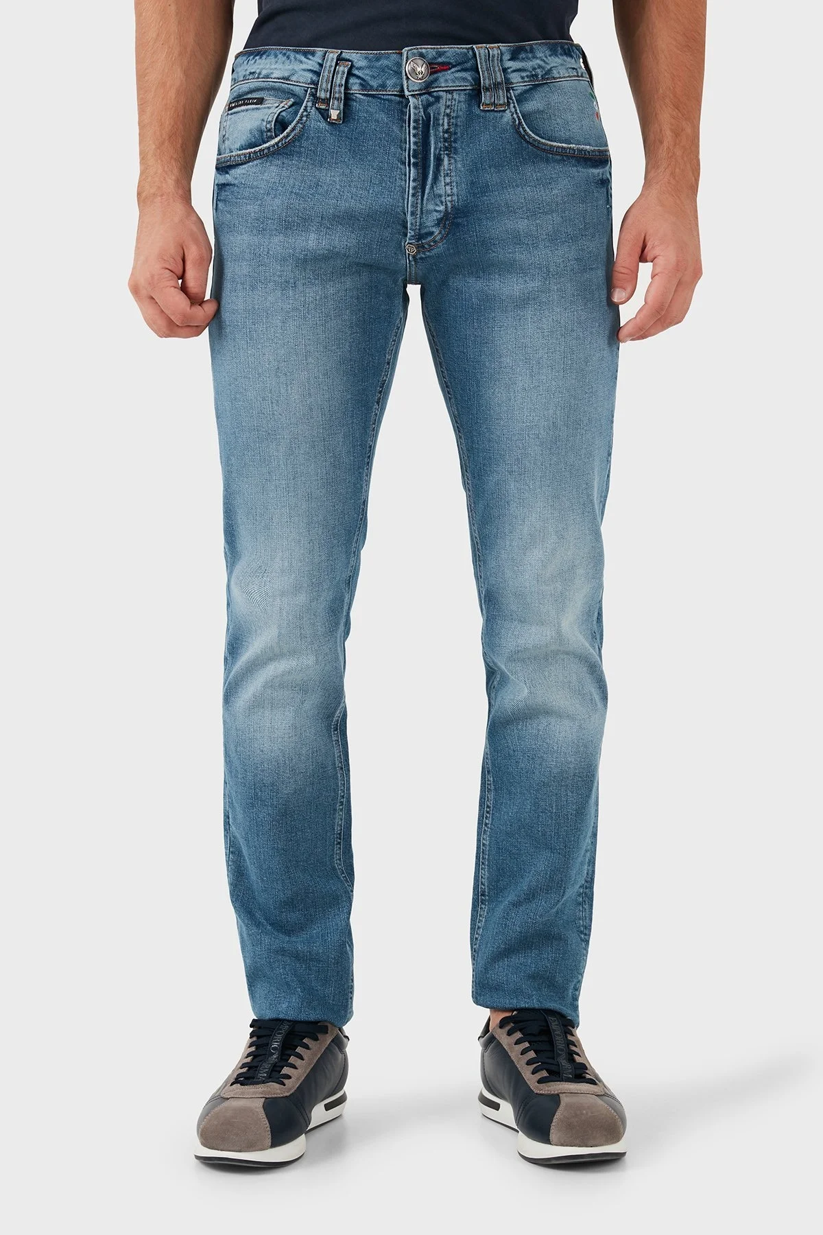 Philipp Plein Streç Pamuklu Slim Fit Normal Bel Dar Paça Jeans Erkek Kot Pantolon MDT2500 PDE004N 07BP MAVİ - 8