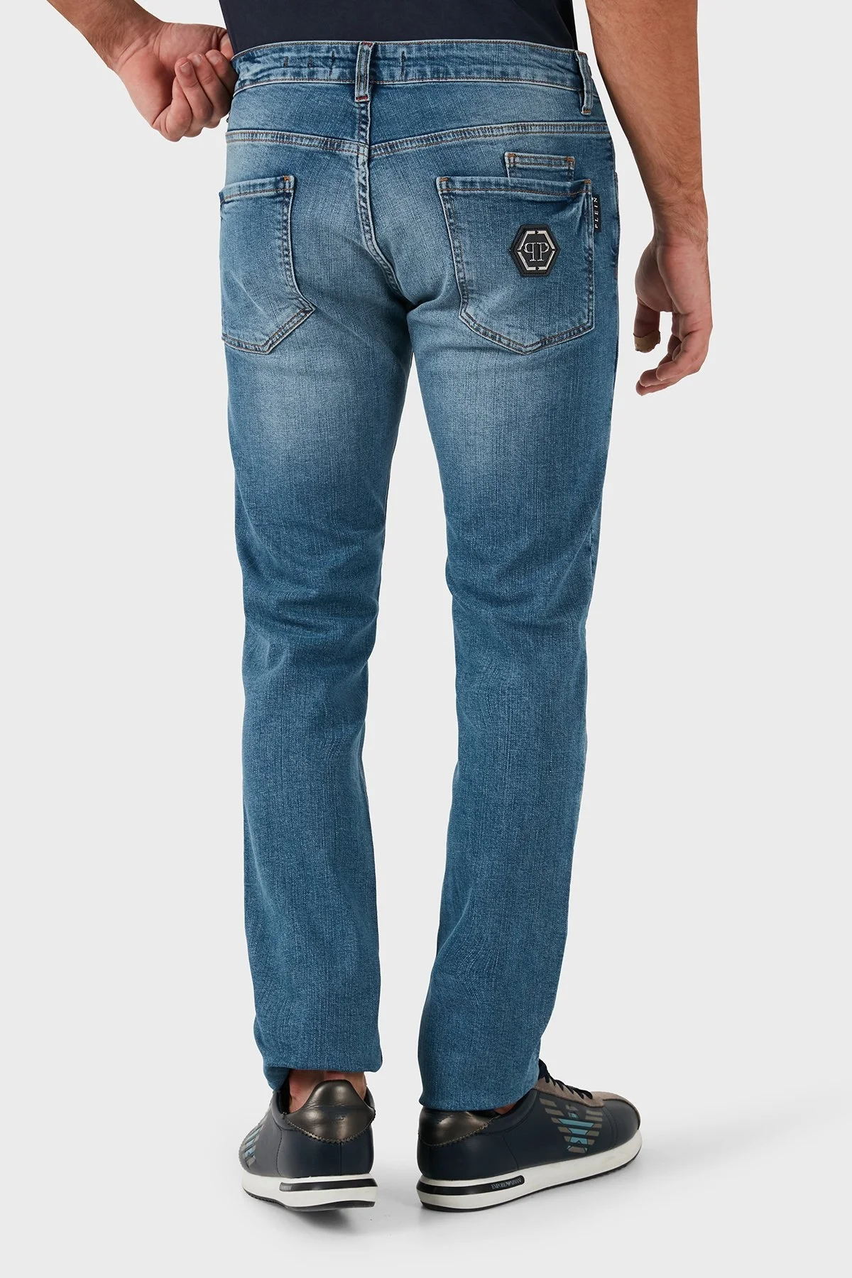 Philipp Plein Streç Pamuklu Slim Fit Normal Bel Dar Paça Jeans Erkek Kot Pantolon MDT2500 PDE004N 07BP MAVİ - 10