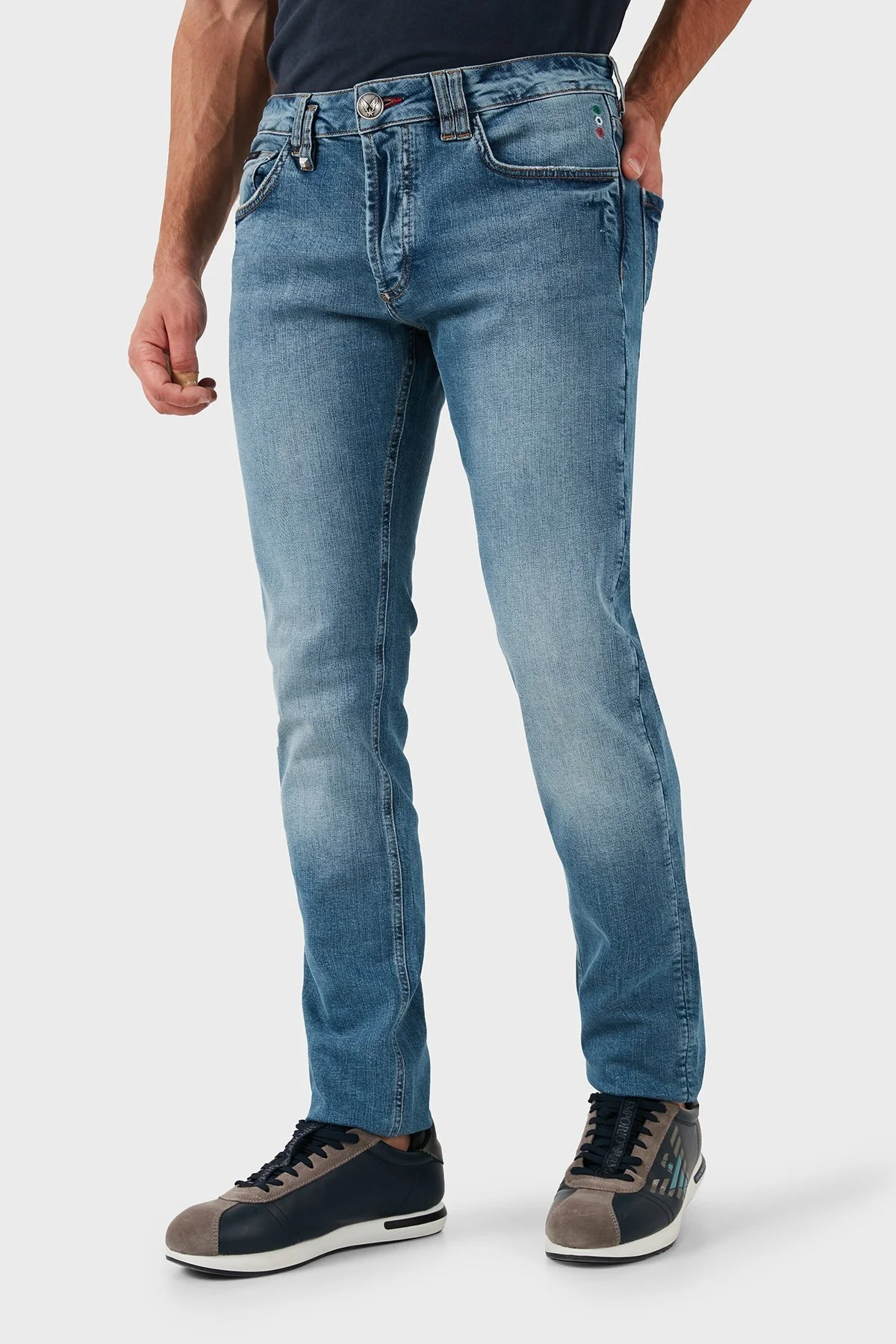 Philipp Plein Streç Pamuklu Slim Fit Normal Bel Dar Paça Jeans Erkek Kot Pantolon MDT2500 PDE004N 07BP MAVİ - 11