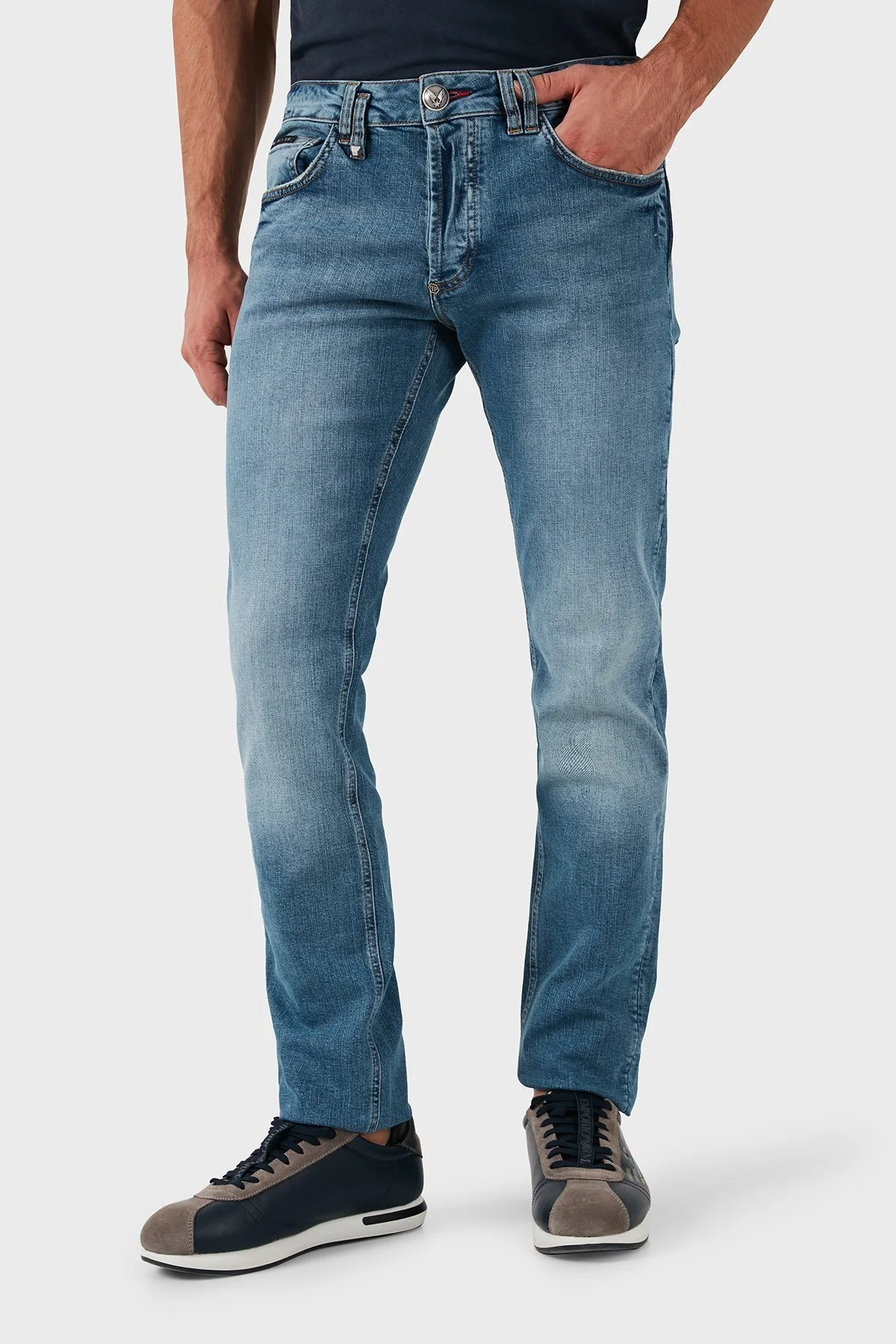 Philipp Plein Streç Pamuklu Slim Fit Normal Bel Dar Paça Jeans Erkek Kot Pantolon MDT2500 PDE004N 07BP MAVİ - 12