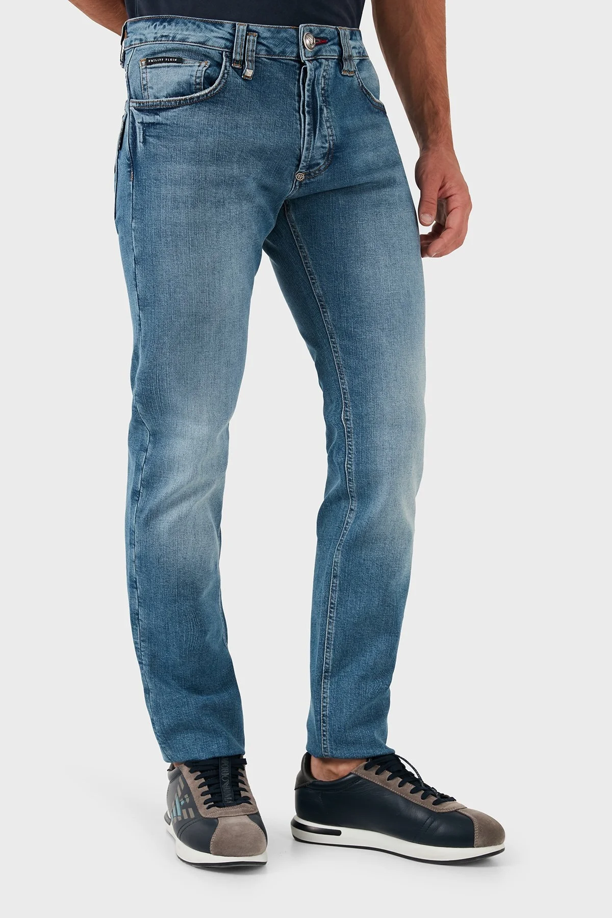 Philipp Plein Streç Pamuklu Slim Fit Normal Bel Dar Paça Jeans Erkek Kot Pantolon MDT2500 PDE004N 07BP MAVİ - 13
