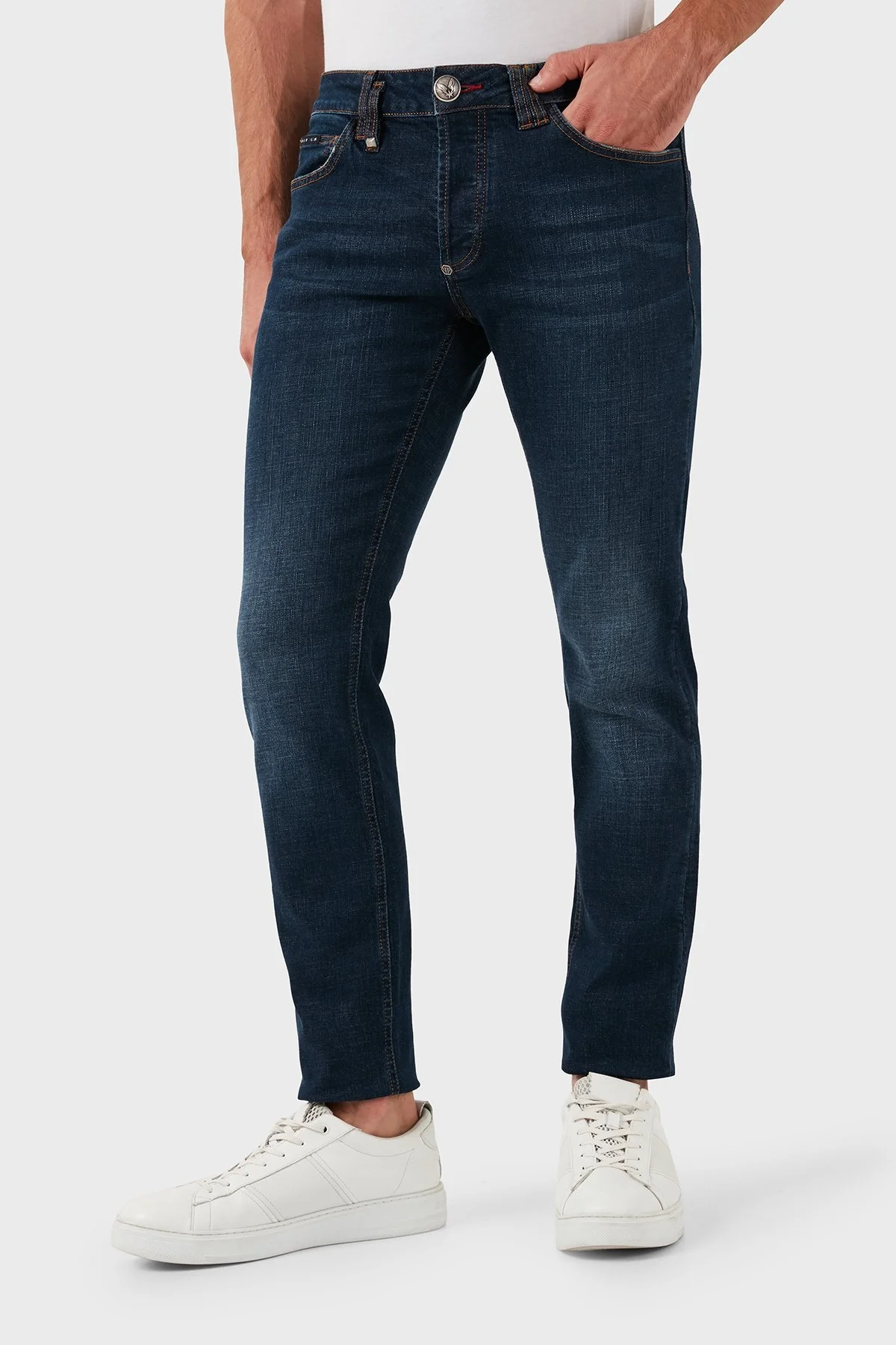 Philipp Plein Streç Pamuklu Slim Fit Normal Bel Dar Paça Jeans Erkek Kot Pantolon MDT2500 PDE004N 14BP LACİVERT - 7