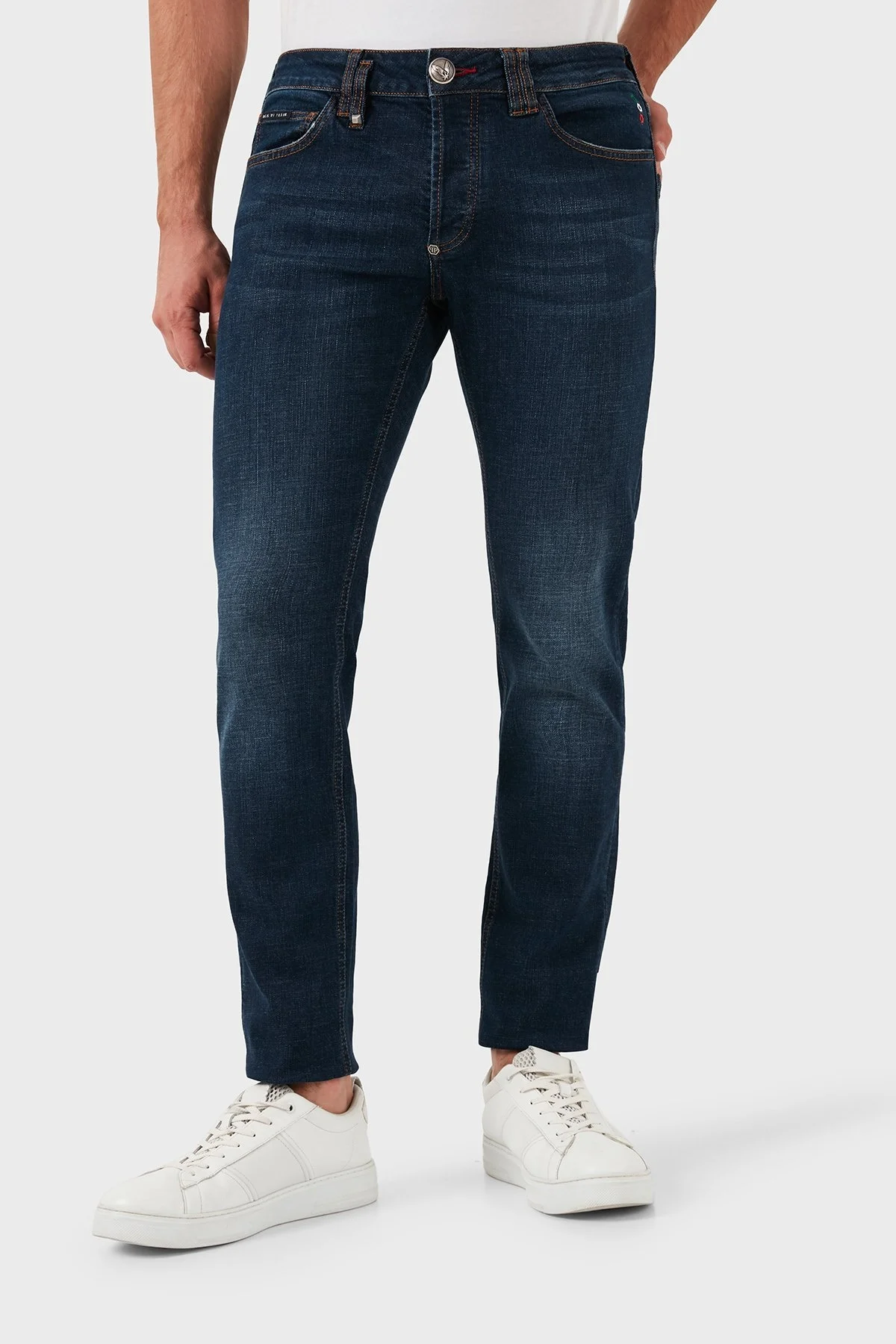 Philipp Plein Streç Pamuklu Slim Fit Normal Bel Dar Paça Jeans Erkek Kot Pantolon MDT2500 PDE004N 14BP LACİVERT - 10