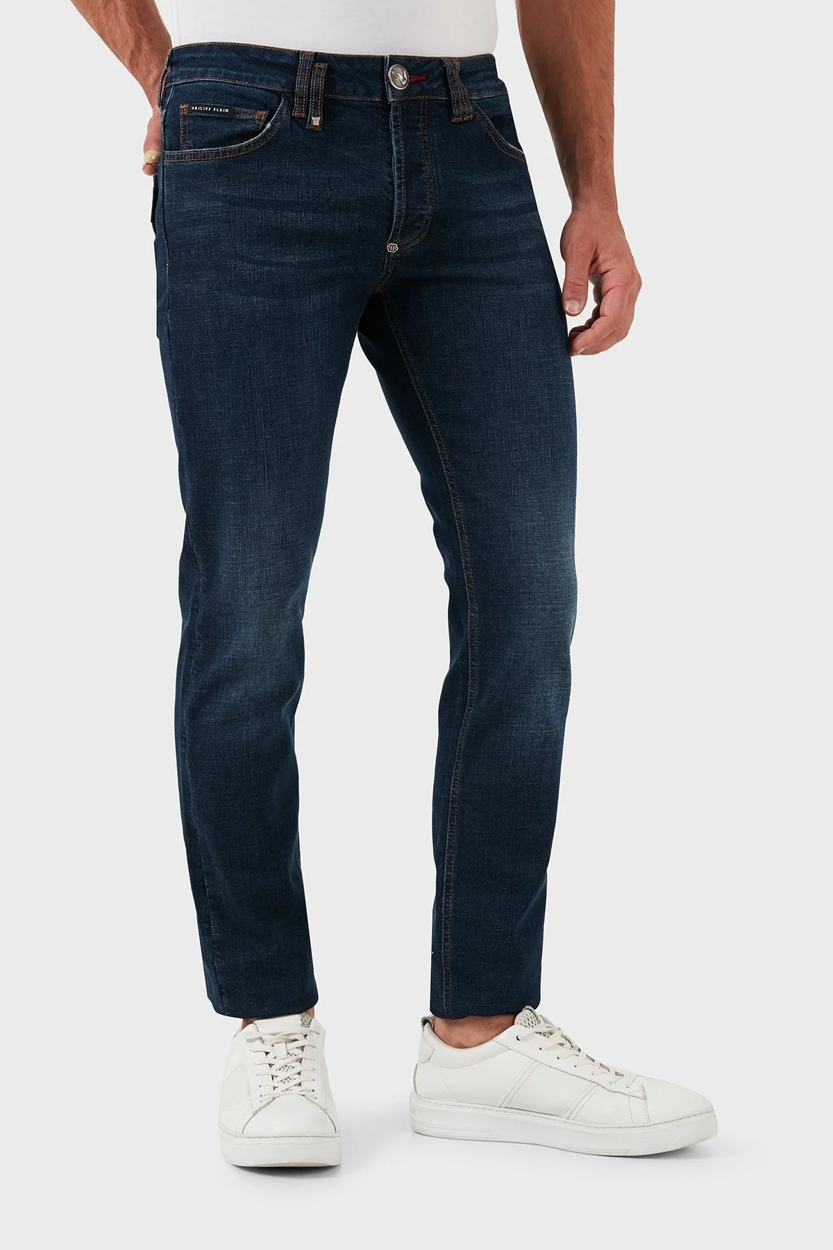 Philipp Plein Streç Pamuklu Slim Fit Normal Bel Dar Paça Jeans Erkek Kot Pantolon MDT2500 PDE004N 14BP LACİVERT - 11
