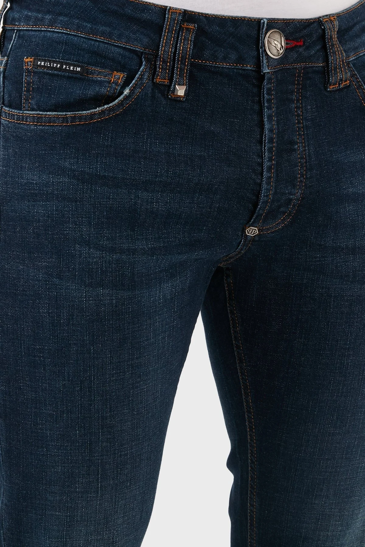 Philipp Plein Streç Pamuklu Slim Fit Normal Bel Dar Paça Jeans Erkek Kot Pantolon MDT2500 PDE004N 14BP LACİVERT - 12