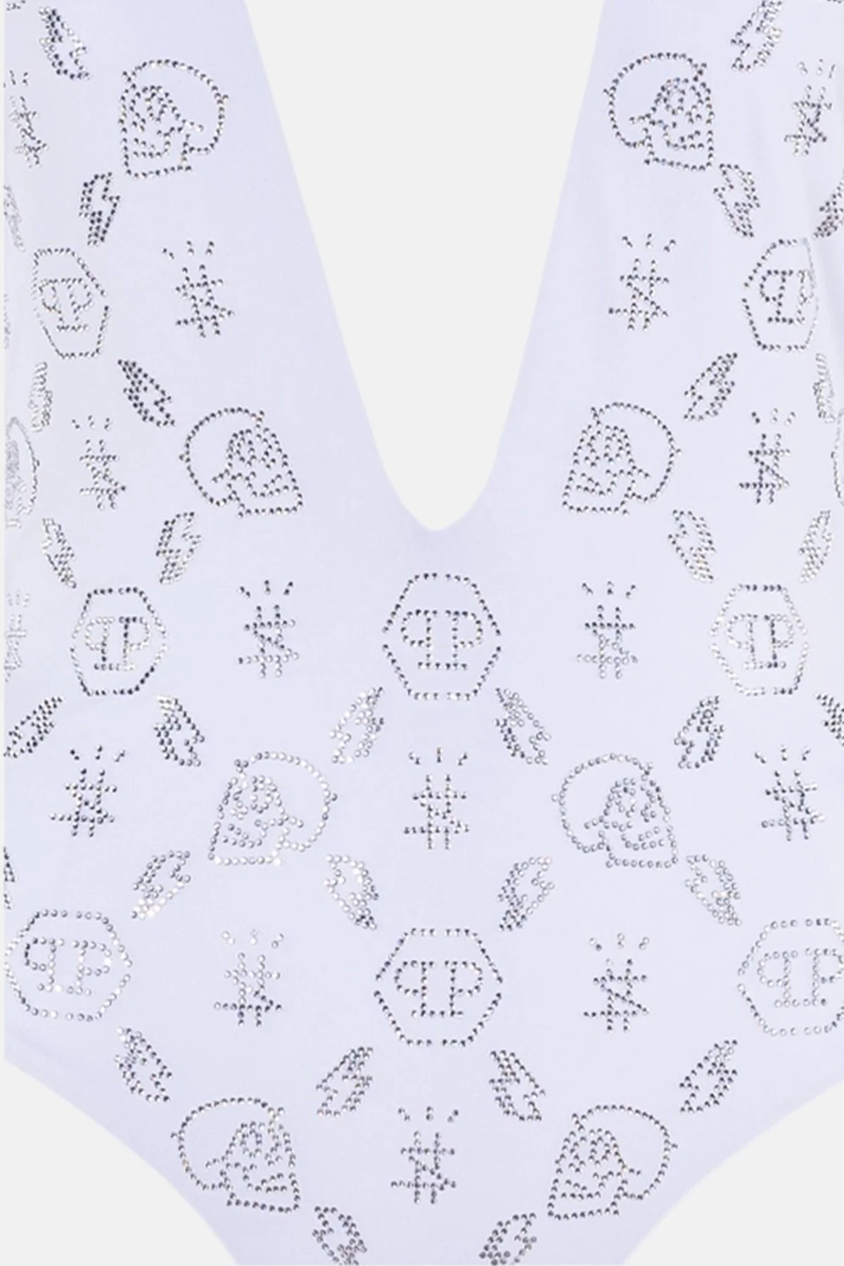 Philipp Plein Taş İşlemeli Desenli Logolu Boyundan Bağlamalı Bayan Mayo CDPPI0901 BEYAZ - 2