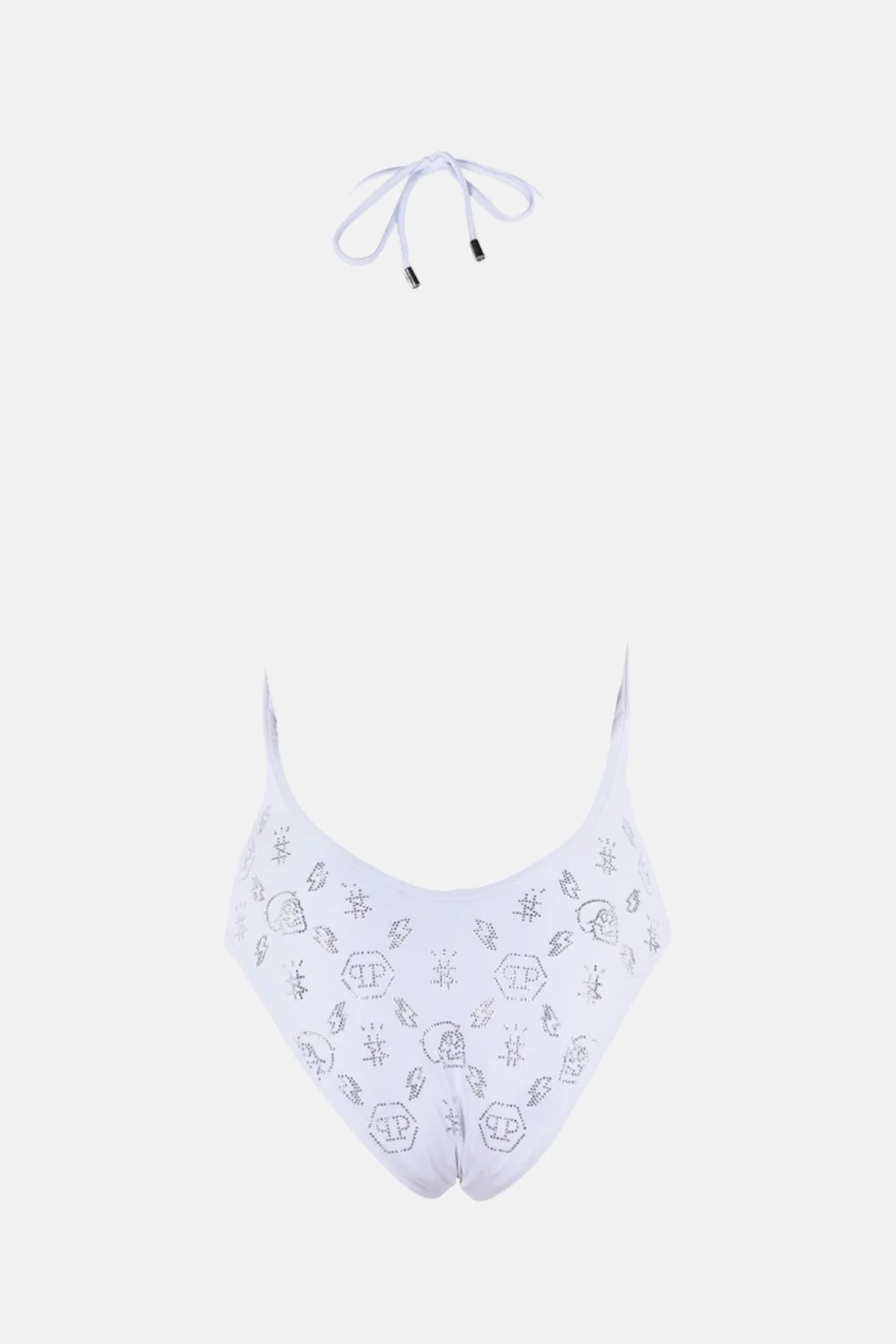 Philipp Plein Taş İşlemeli Desenli Logolu Boyundan Bağlamalı Bayan Mayo CDPPI0901 BEYAZ - 3