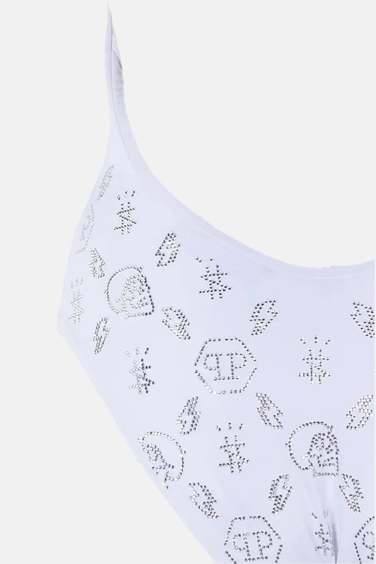 Philipp Plein Taş İşlemeli Desenli Logolu Boyundan Bağlamalı Bayan Mayo CDPPI0901 BEYAZ - 4