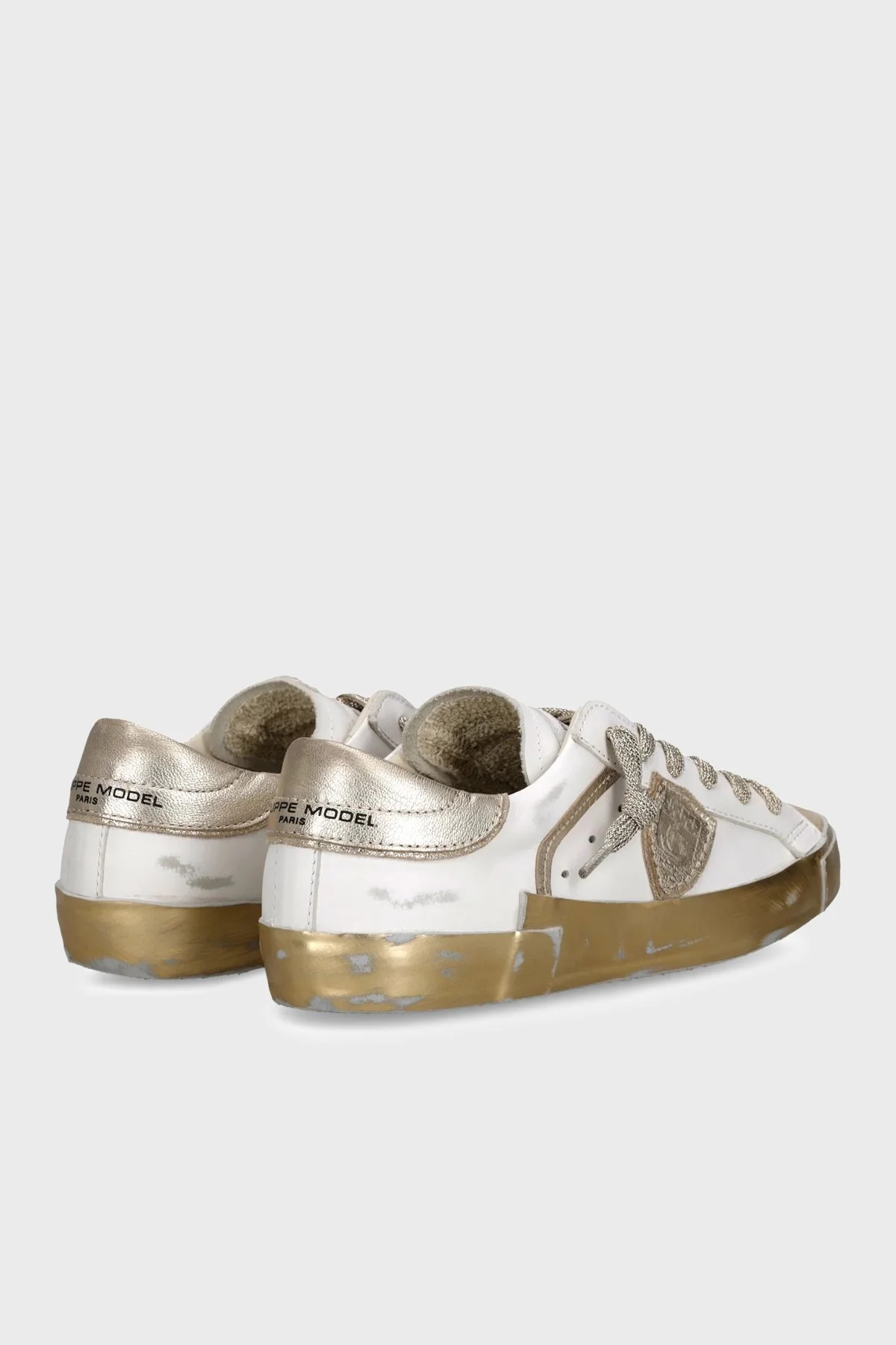 Philippe Model Deri Logolu Sneaker Bayan Ayakkabı PRLDVMM1VMM1 BEYAZ-GOLD - 4