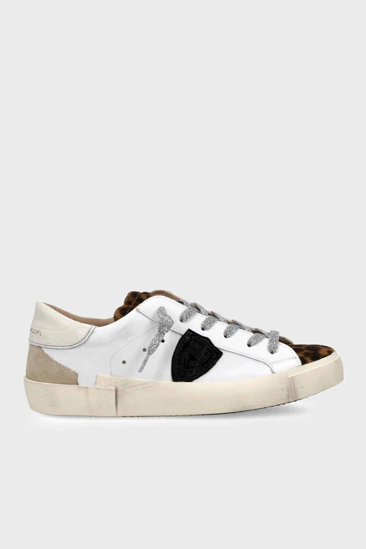 Philippe Model Simli Bağcıklı Deri Sneaker Kadın Ayakkabı PRLDVXA2 Beyaz-leopar - 1