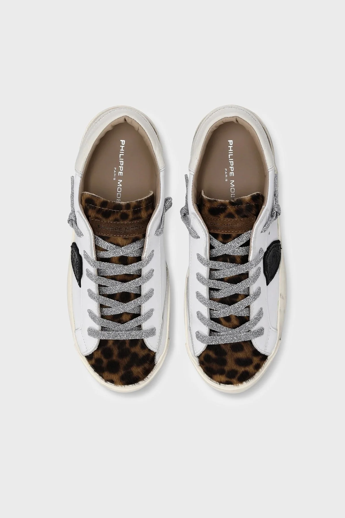 Philippe Model Simli Bağcıklı Deri Sneaker Kadın Ayakkabı PRLDVXA2 Beyaz-leopar - 3
