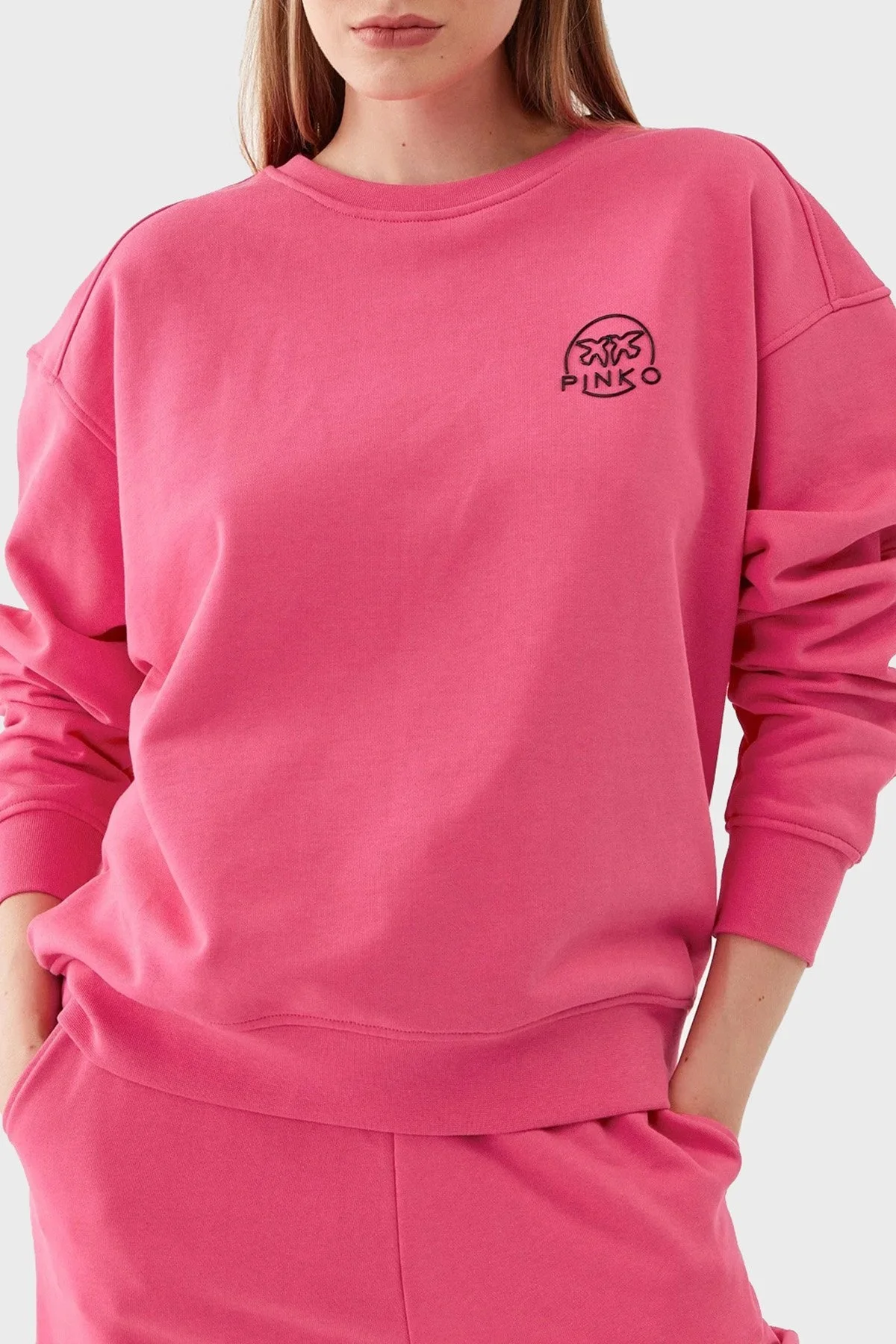 Pinko % 100 Pamuk Bisiklet Yaka Oversize Bayan Sweat 101831 A162 N17 PEMBE - 1