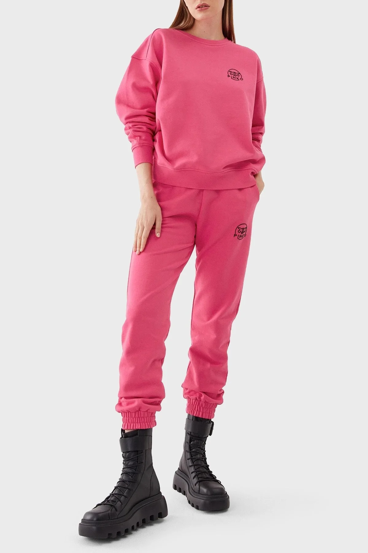 Pinko % 100 Pamuk Bisiklet Yaka Oversize Bayan Sweat 101831 A162 N17 PEMBE - 2
