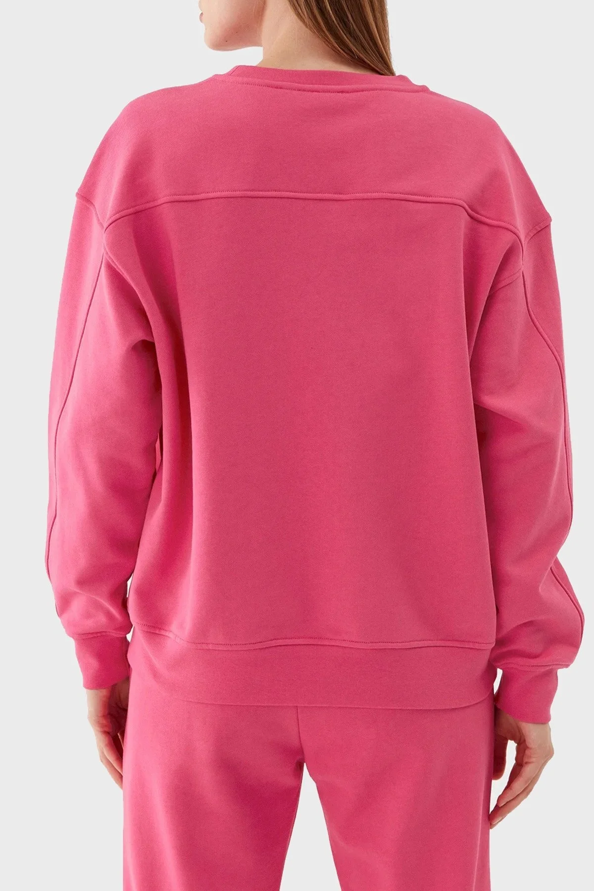 Pinko % 100 Pamuk Bisiklet Yaka Oversize Bayan Sweat 101831 A162 N17 PEMBE - 3