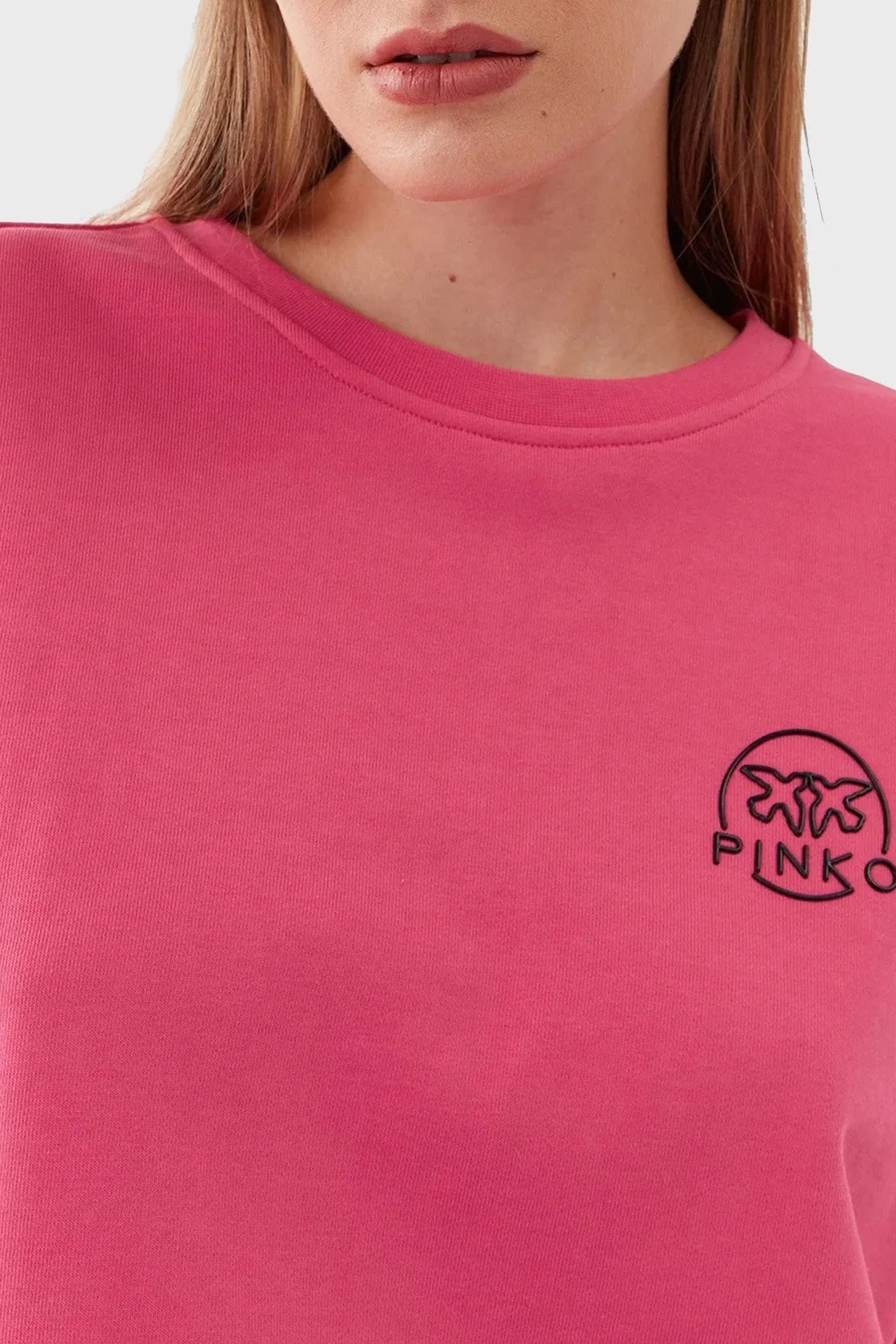 Pinko % 100 Pamuk Bisiklet Yaka Oversize Bayan Sweat 101831 A162 N17 PEMBE - 4