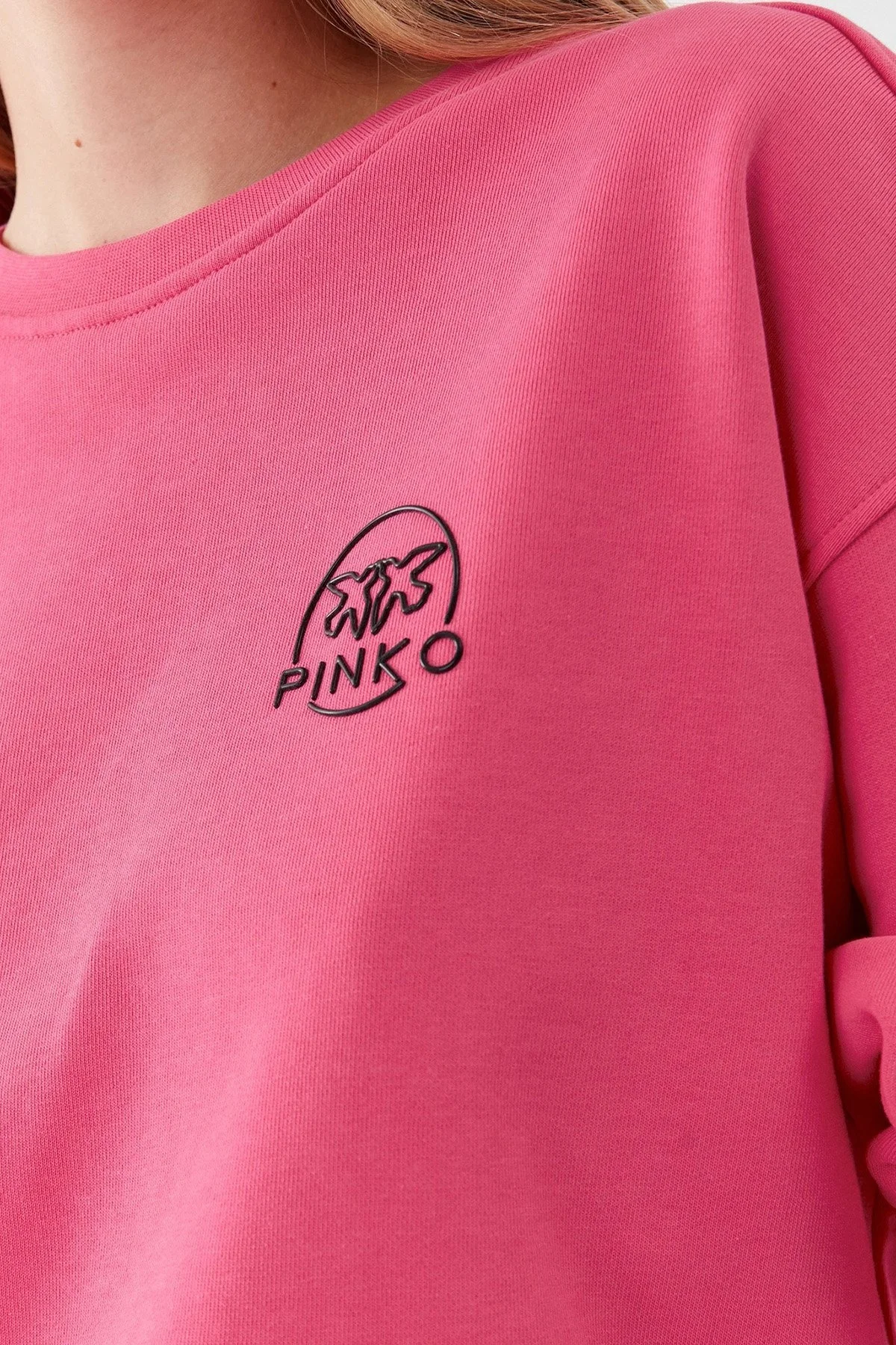 Pinko % 100 Pamuk Bisiklet Yaka Oversize Bayan Sweat 101831 A162 N17 PEMBE - 5