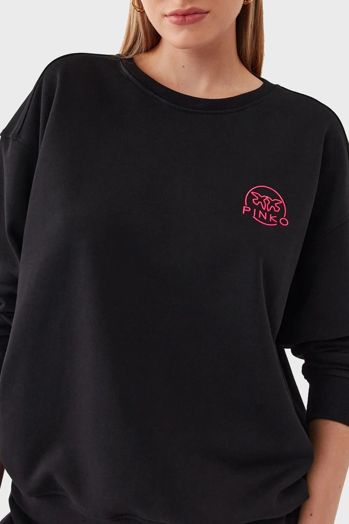 Pinko % 100 Pamuk Bisiklet Yaka Oversize Bayan Sweat 101831 A162 Z99 SİYAH - 1