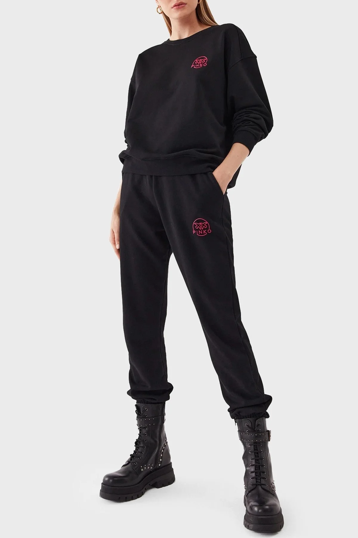 Pinko % 100 Pamuk Bisiklet Yaka Oversize Bayan Sweat 101831 A162 Z99 SİYAH - 3